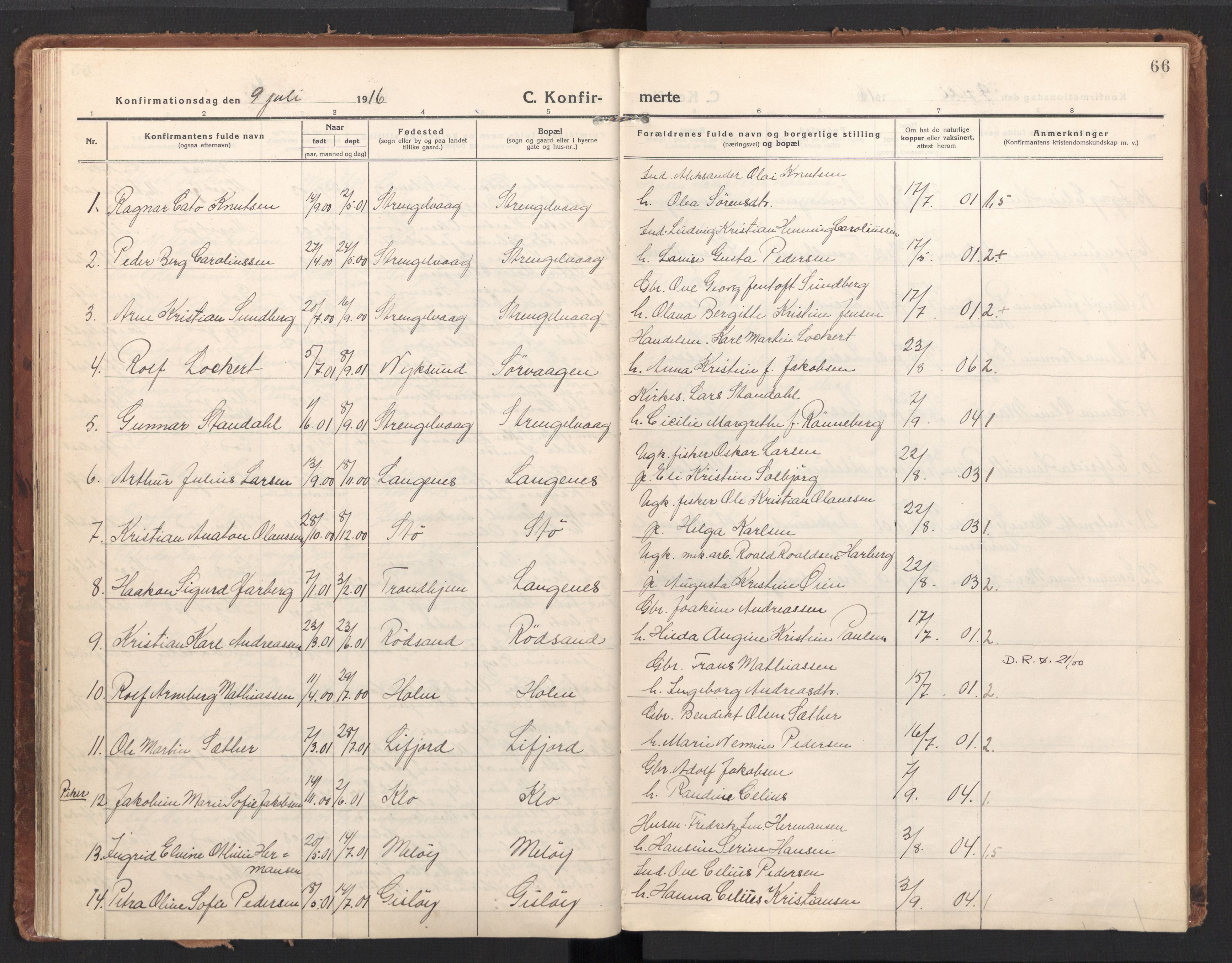 Ministerialprotokoller, klokkerbøker og fødselsregistre - Nordland, SAT/A-1459/894/L1357: Parish register (official) no. 894A03, 1913-1934, p. 66