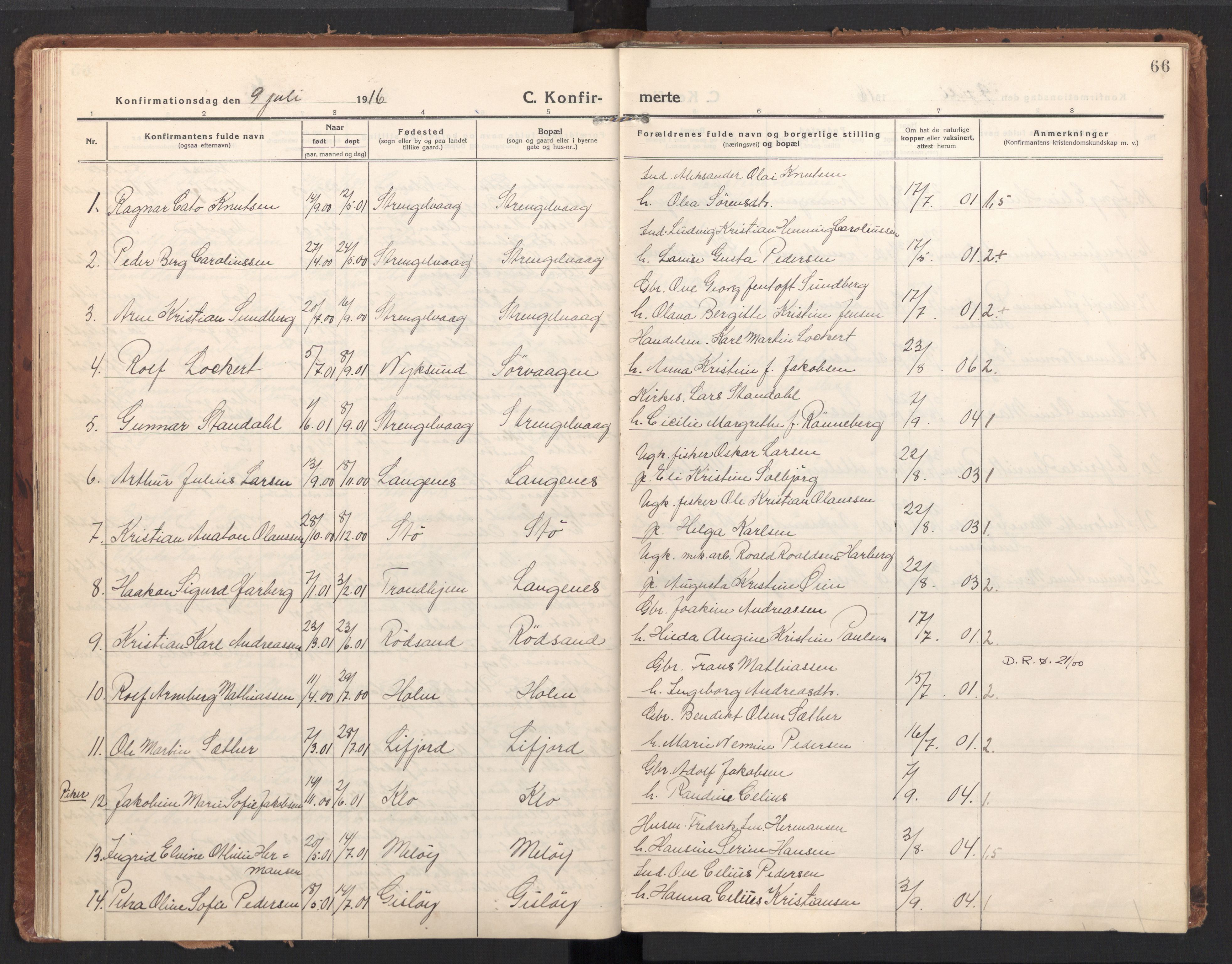 Ministerialprotokoller, klokkerbøker og fødselsregistre - Nordland, AV/SAT-A-1459/894/L1357: Parish register (official) no. 894A03, 1913-1934, p. 66