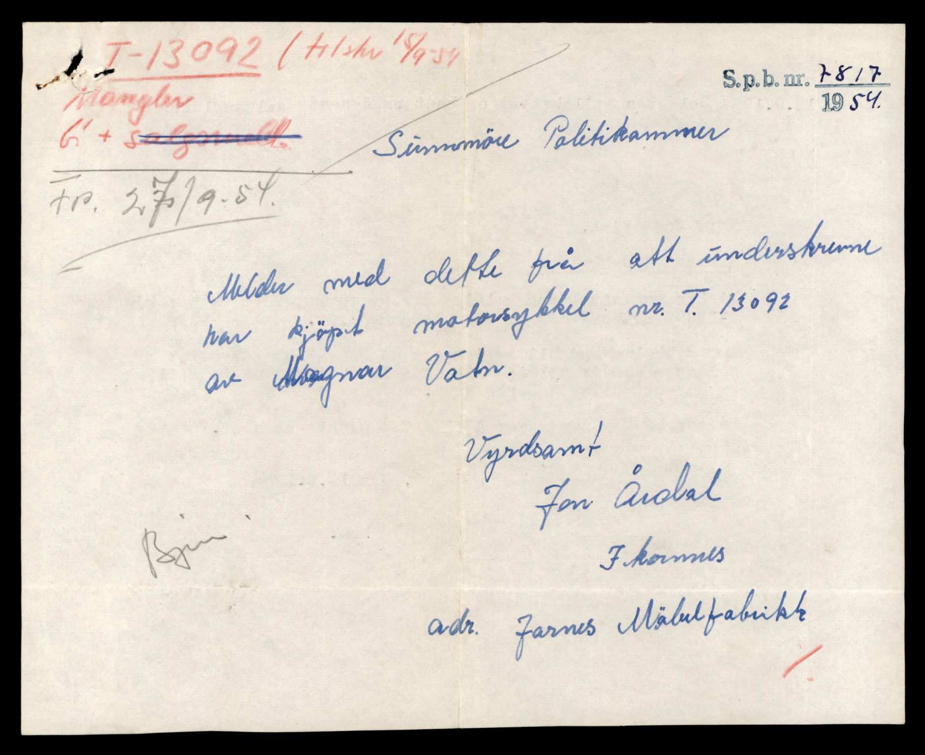 Møre og Romsdal vegkontor - Ålesund trafikkstasjon, AV/SAT-A-4099/F/Fe/L0037: Registreringskort for kjøretøy T 13031 - T 13179, 1927-1998, p. 1229