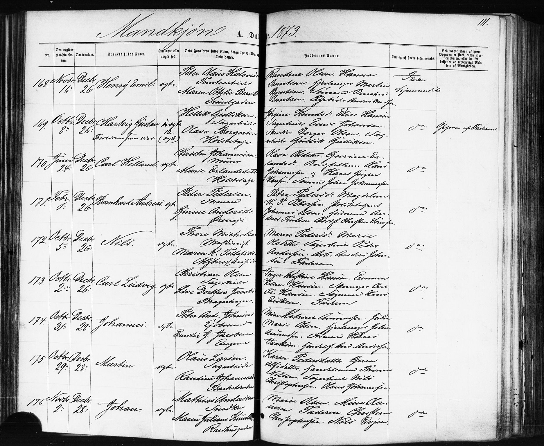 Bragernes kirkebøker, AV/SAKO-A-6/F/Fb/L0004: Parish register (official) no. II 4, 1869-1875, p. 111