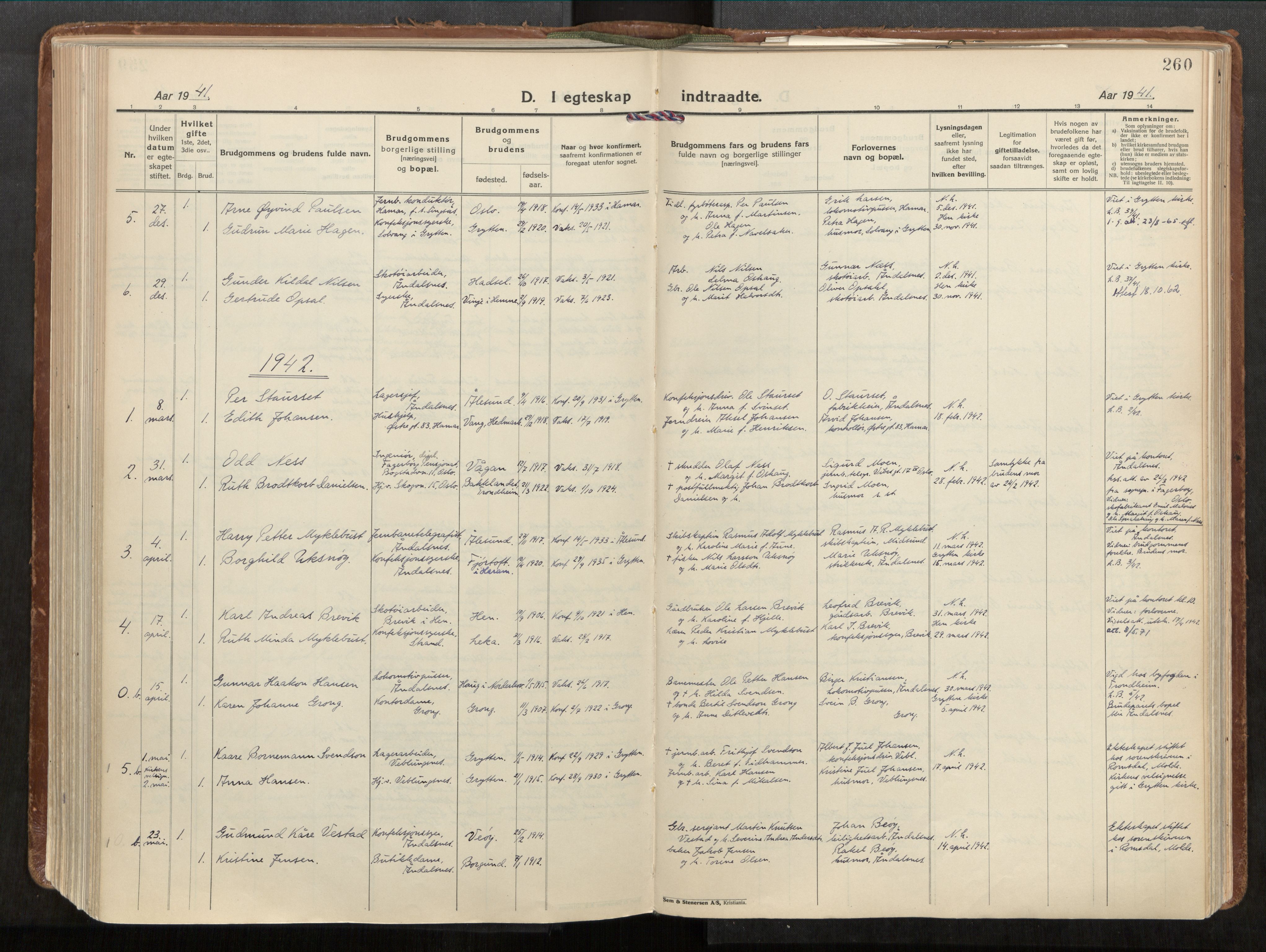 Ministerialprotokoller, klokkerbøker og fødselsregistre - Møre og Romsdal, AV/SAT-A-1454/544/L0587: Parish register (official) no. 544A11, 1924-1954, p. 260