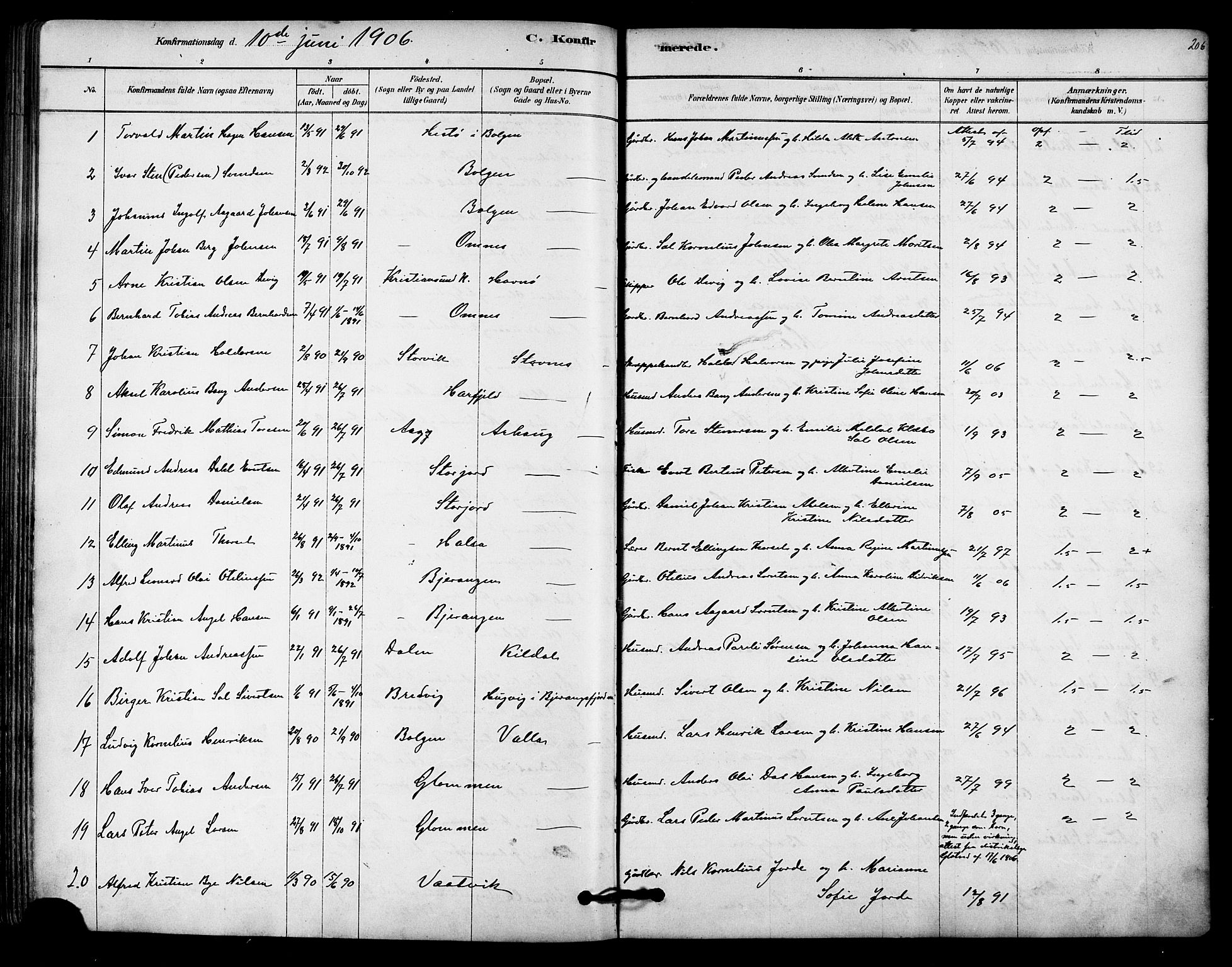 Ministerialprotokoller, klokkerbøker og fødselsregistre - Nordland, AV/SAT-A-1459/843/L0626: Parish register (official) no. 843A01, 1878-1907, p. 206