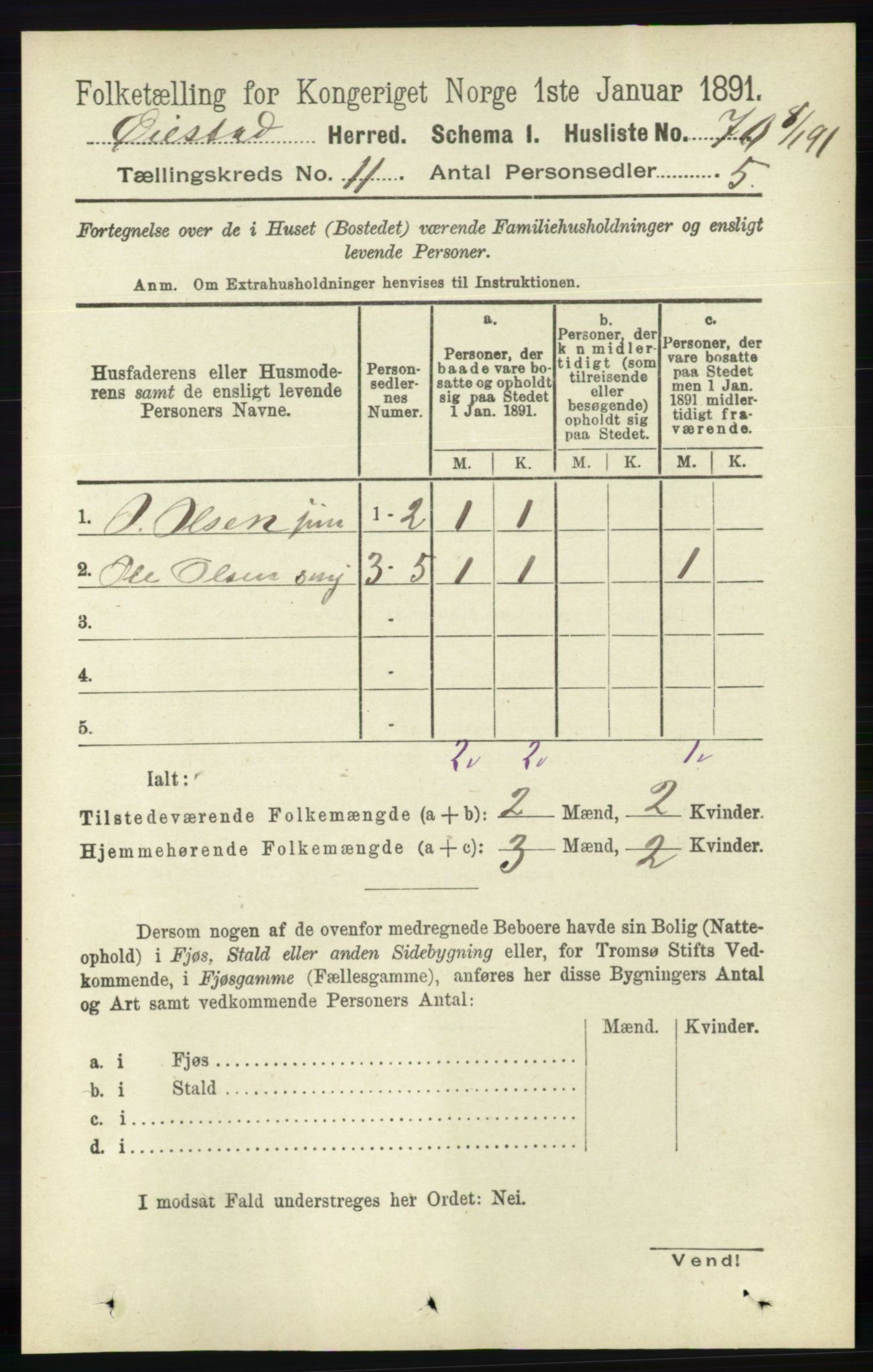 RA, 1891 census for 0920 Øyestad, 1891, p. 4798