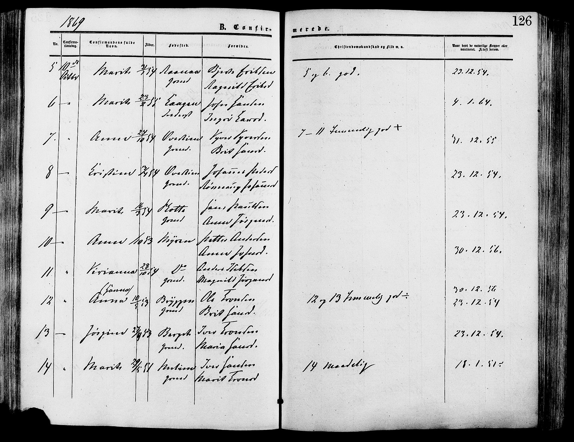 Lesja prestekontor, SAH/PREST-068/H/Ha/Haa/L0009: Parish register (official) no. 9, 1854-1889, p. 126