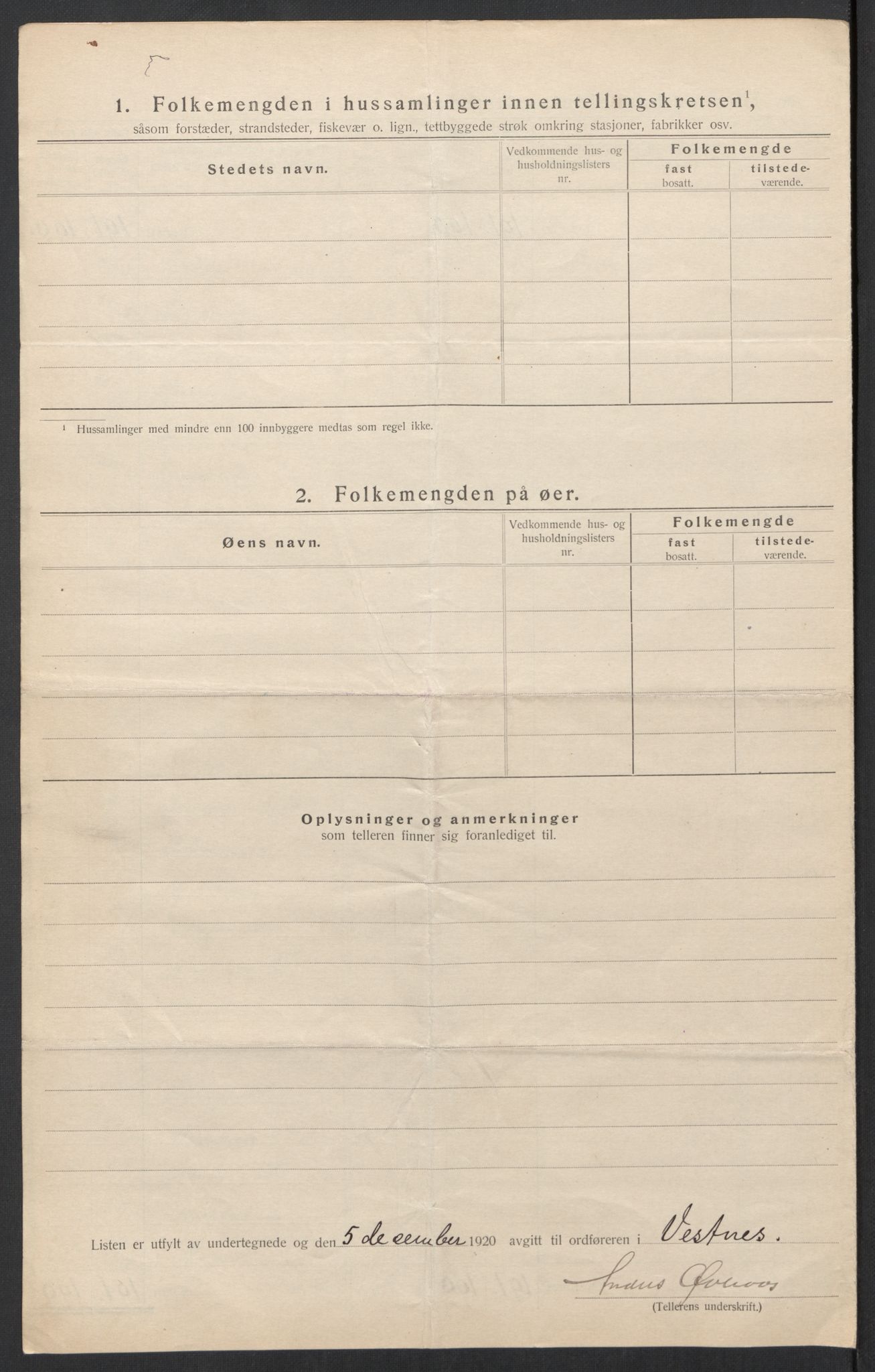 SAT, 1920 census for Vestnes, 1920, p. 21