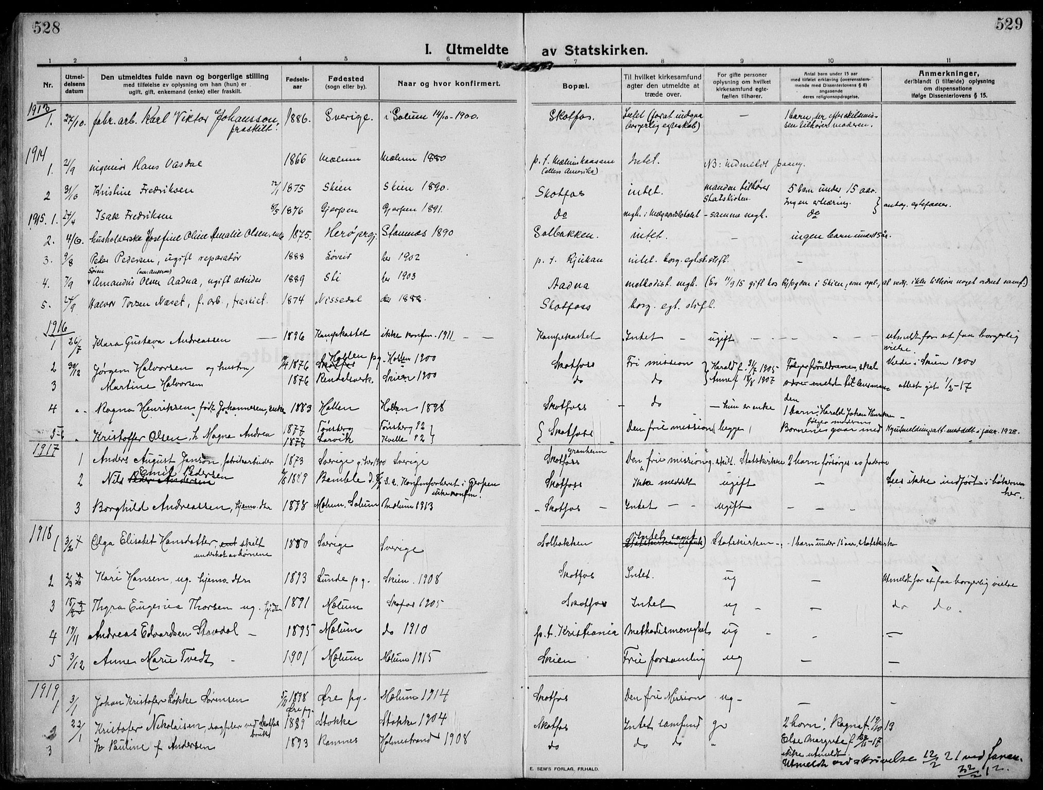 Solum kirkebøker, AV/SAKO-A-306/F/Fb/L0004: Parish register (official) no. II 4, 1913-1924, p. 528-529