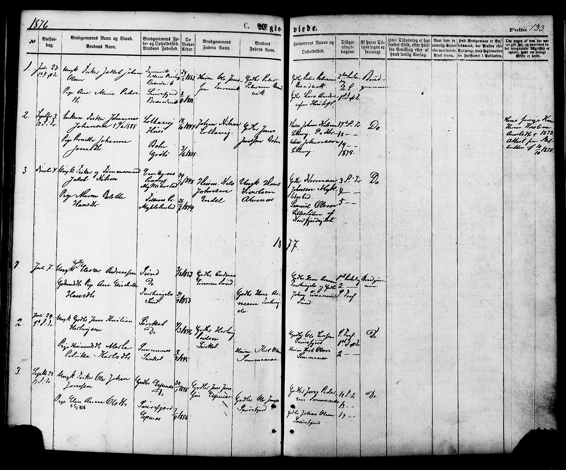 Ministerialprotokoller, klokkerbøker og fødselsregistre - Nordland, AV/SAT-A-1459/857/L0821: Parish register (official) no. 857A01, 1875-1889, p. 133