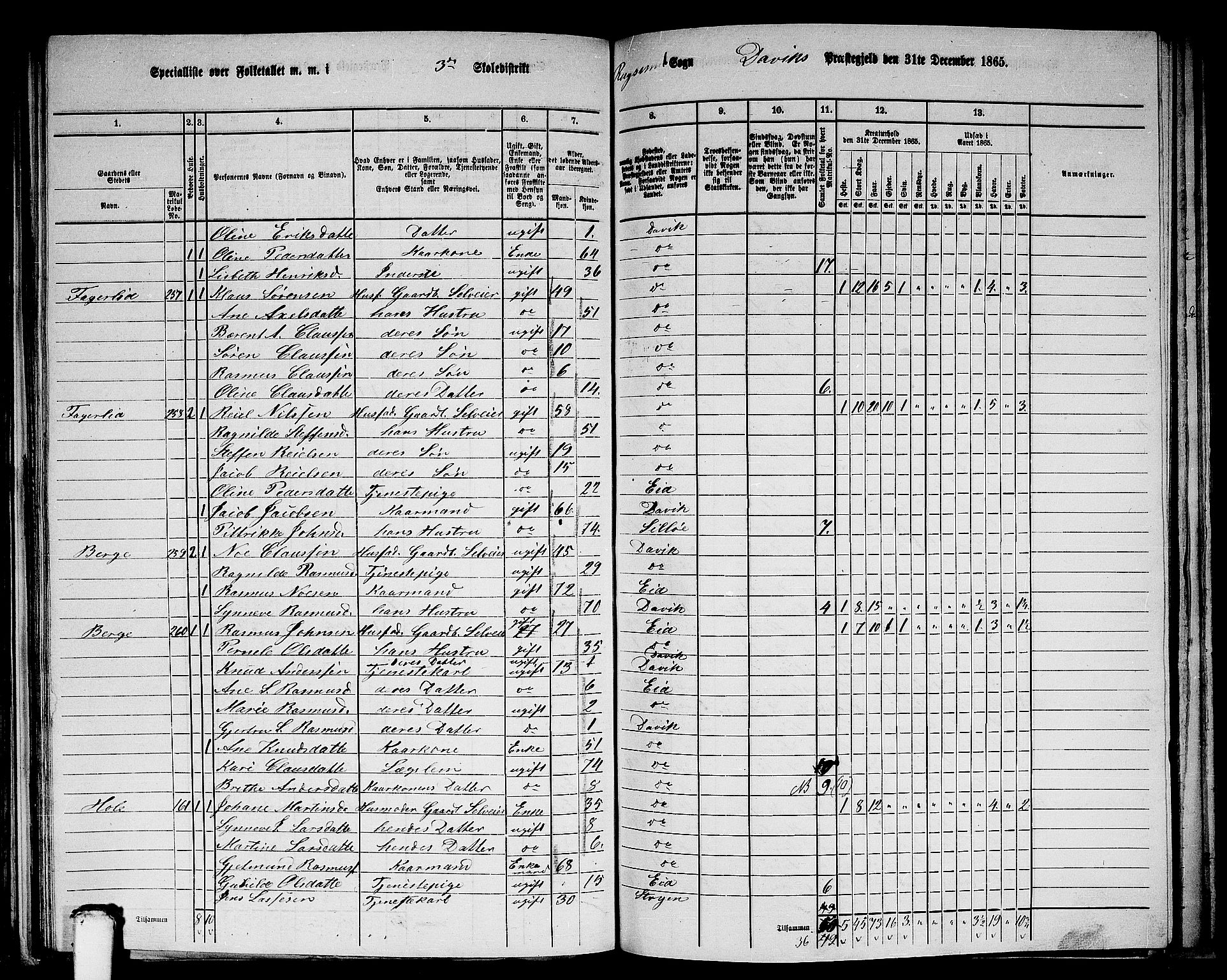 RA, 1865 census for Davik, 1865, p. 66