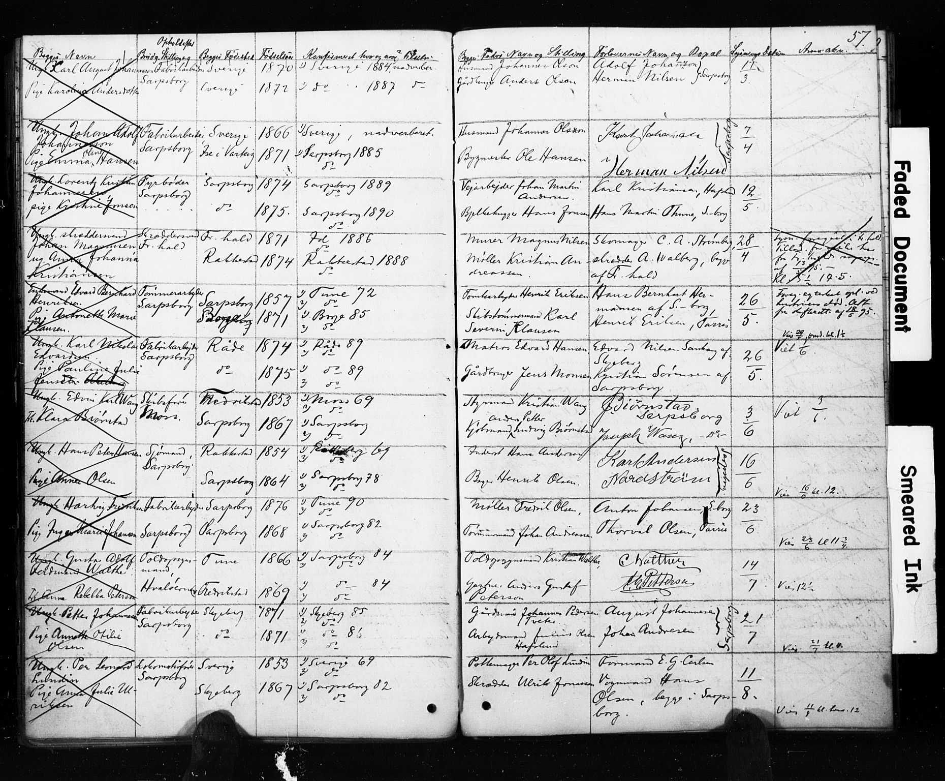 Sarpsborg prestekontor Kirkebøker, AV/SAO-A-2006/H/Ha/L0001: Banns register no. 1, 1859-1904, p. 57