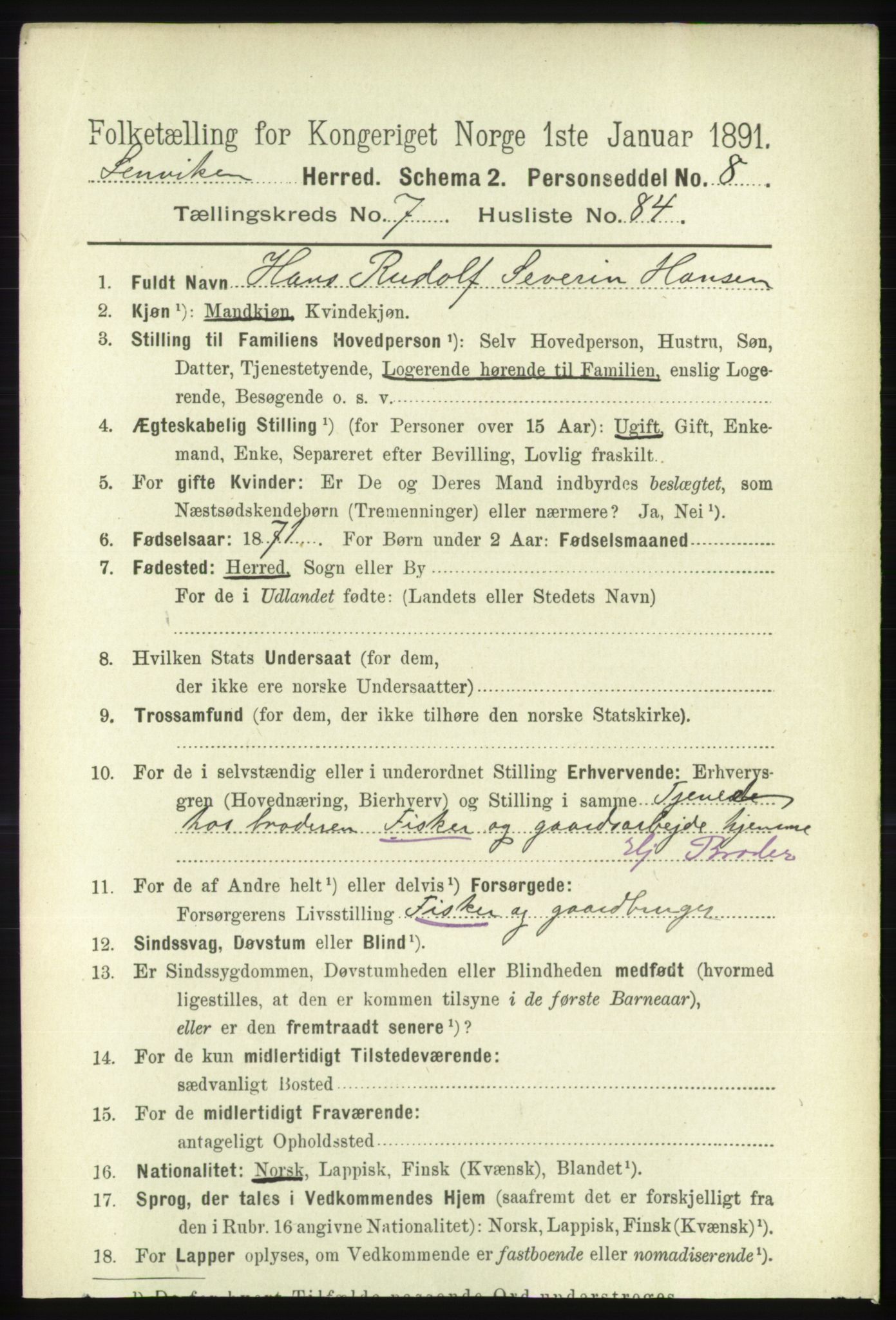 RA, 1891 census for 1931 Lenvik, 1891, p. 4307