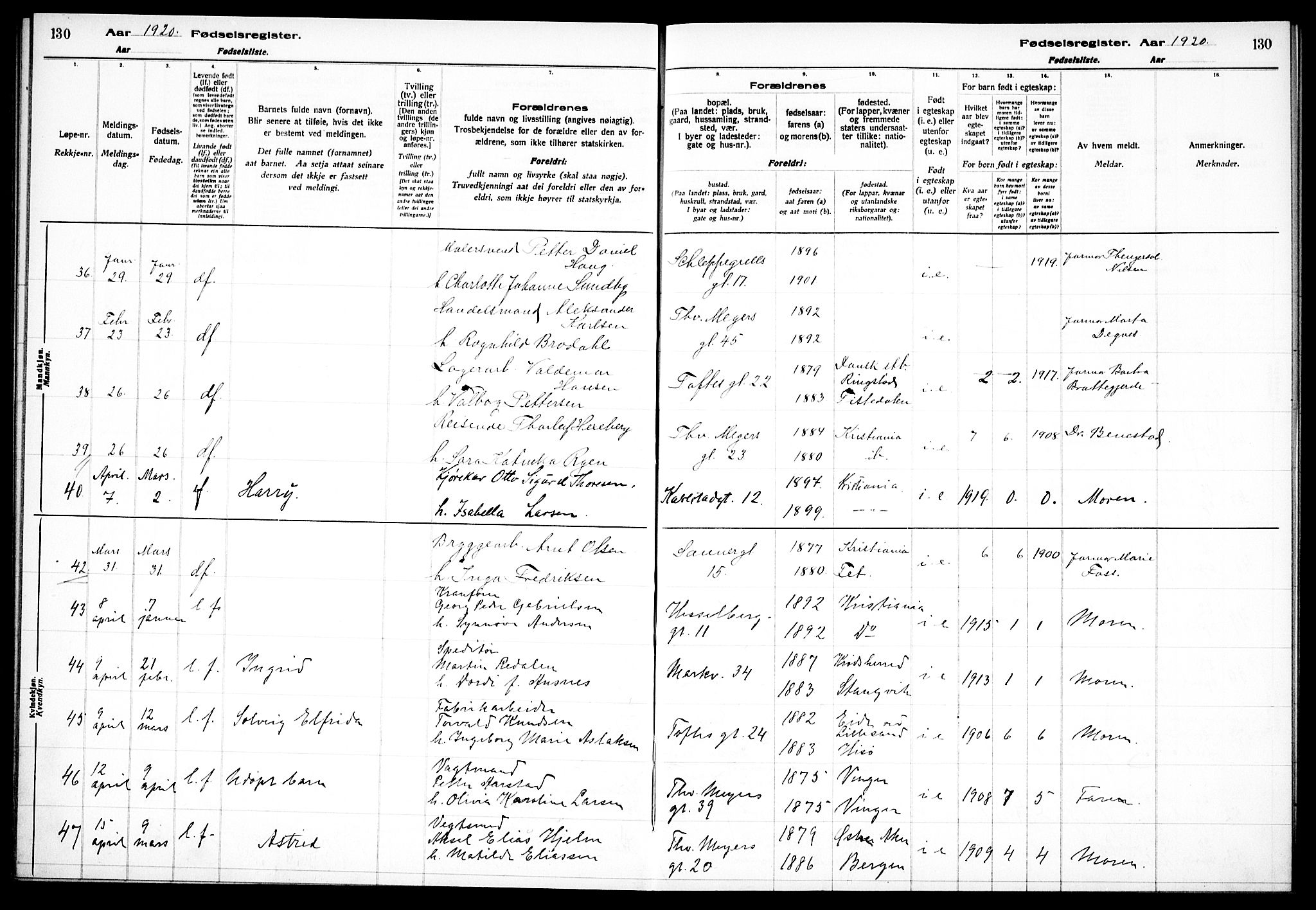 Paulus prestekontor Kirkebøker, AV/SAO-A-10871/J/Ja/L0001: Birth register no. 1, 1916-1923, p. 130