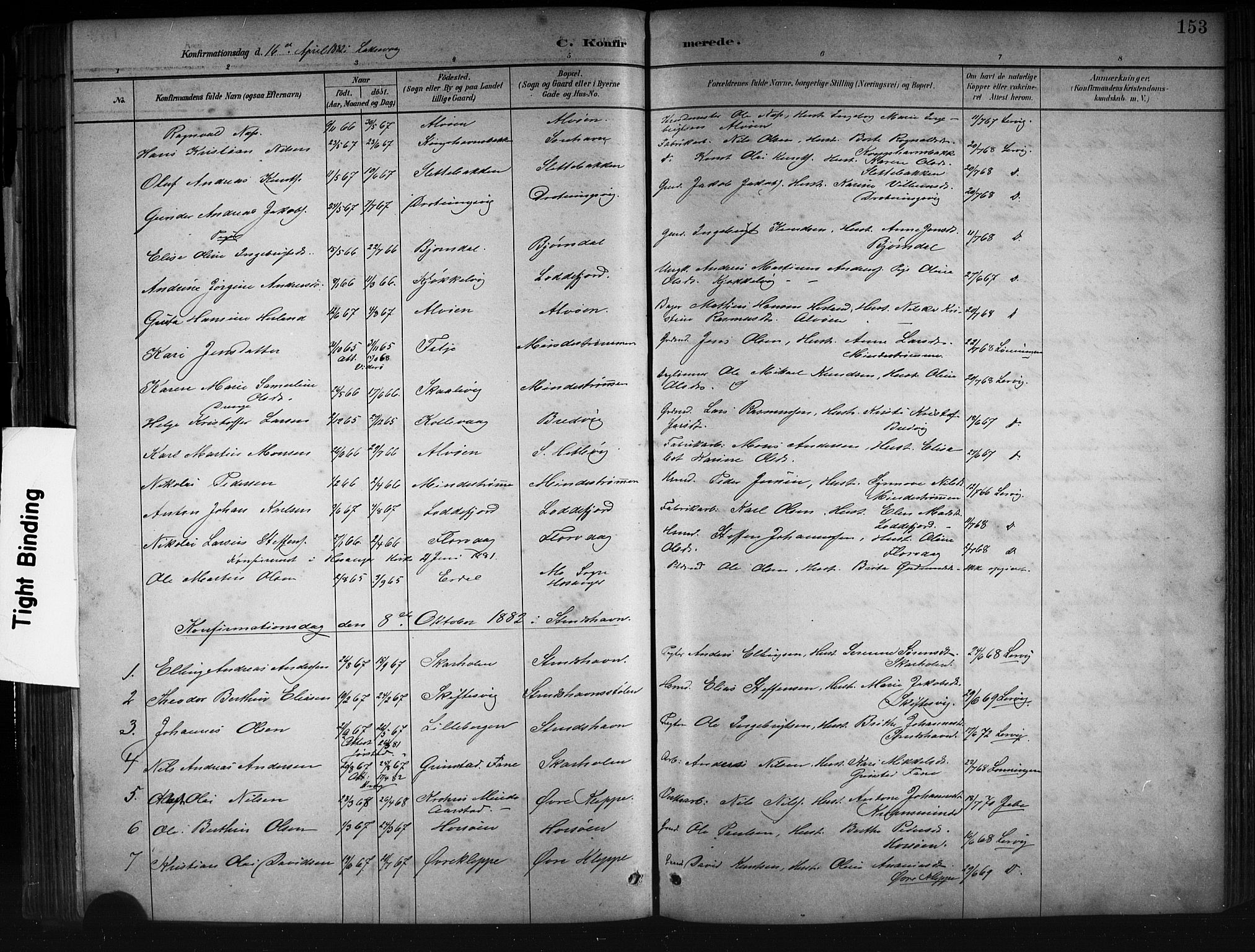 Askøy Sokneprestembete, SAB/A-74101/H/Ha/Hab/Haba/L0008: Parish register (copy) no. A 8, 1882-1893, p. 153