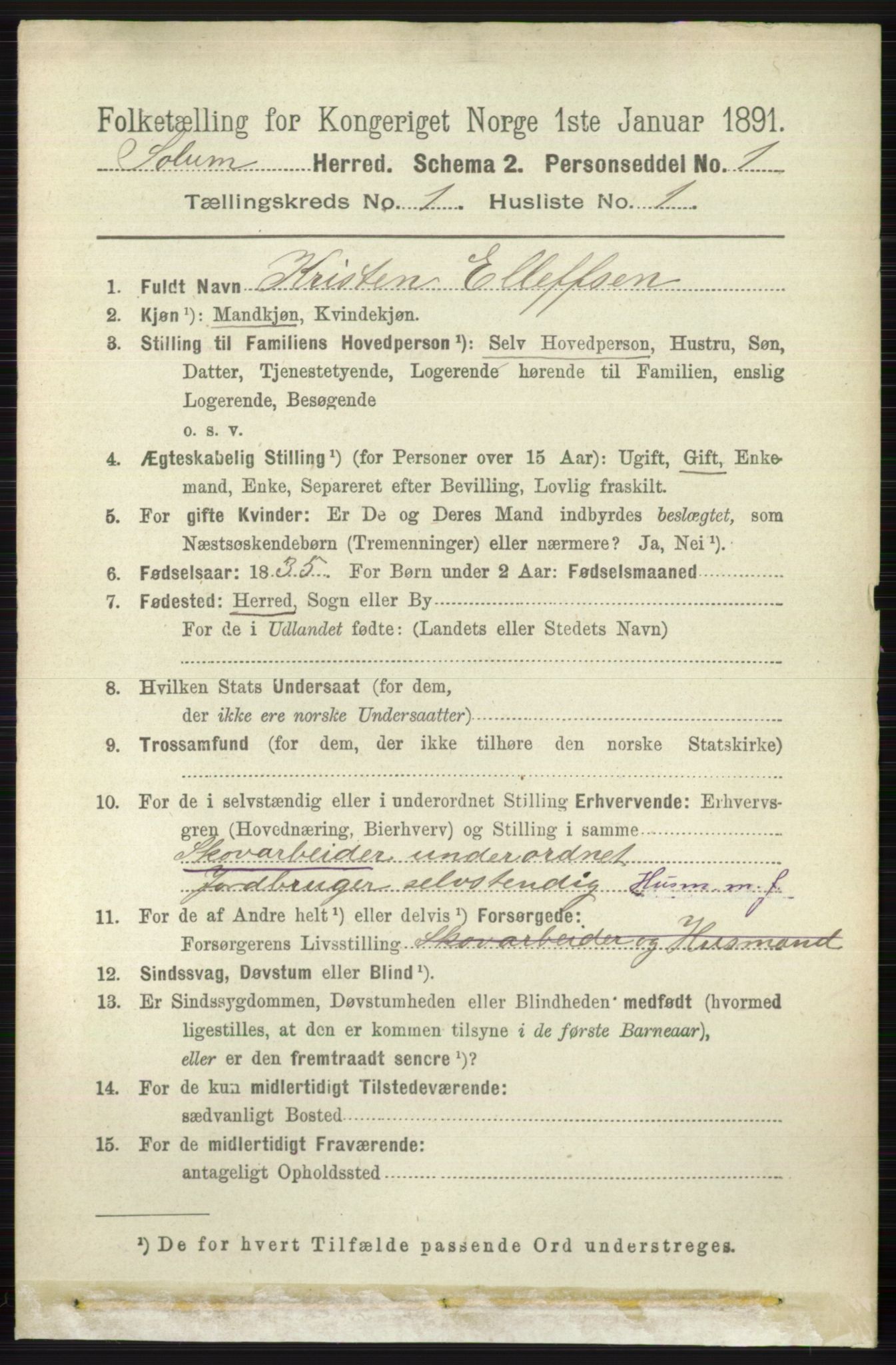 RA, 1891 census for 0818 Solum, 1891, p. 47