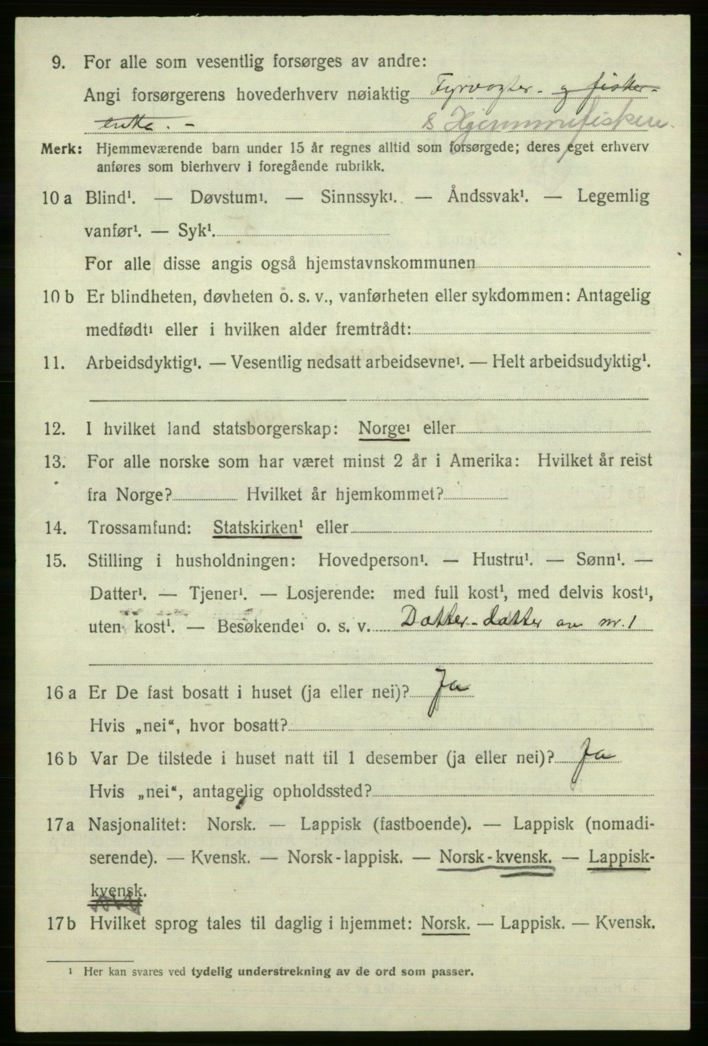 SATØ, 1920 census for Loppa, 1920, p. 3085
