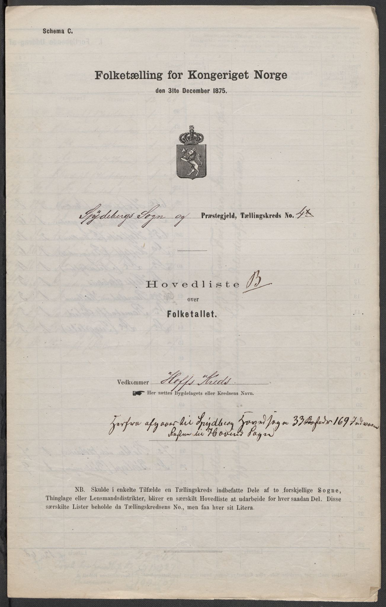 RA, 1875 census for 0123P Spydeberg, 1875, p. 16