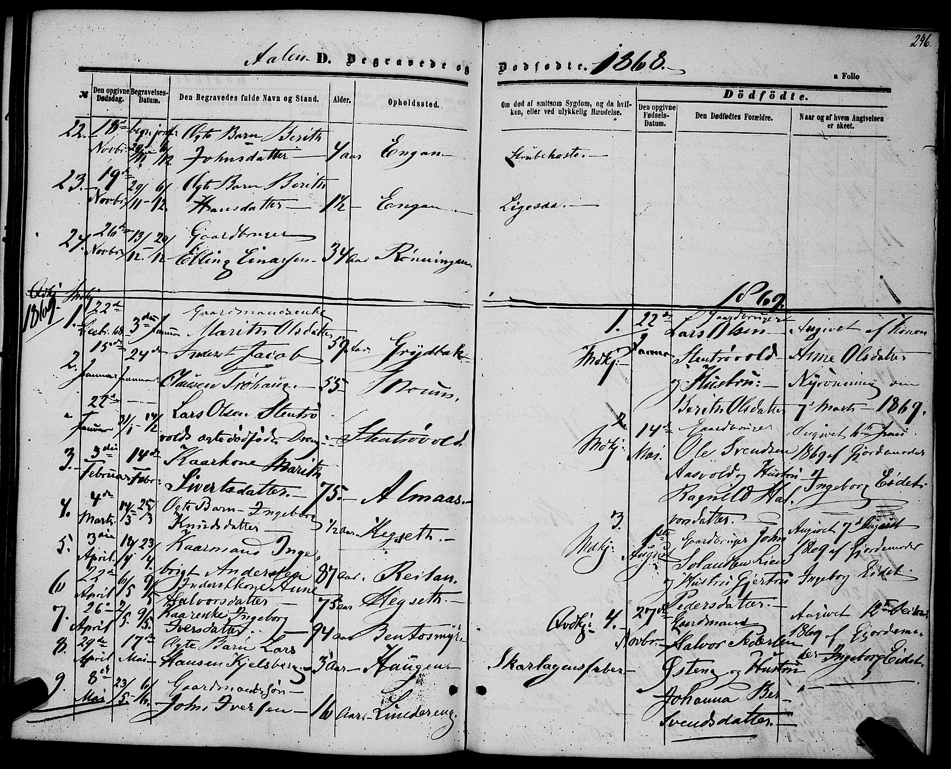 Ministerialprotokoller, klokkerbøker og fødselsregistre - Sør-Trøndelag, SAT/A-1456/685/L0968: Parish register (official) no. 685A07 /3, 1860-1869, p. 246