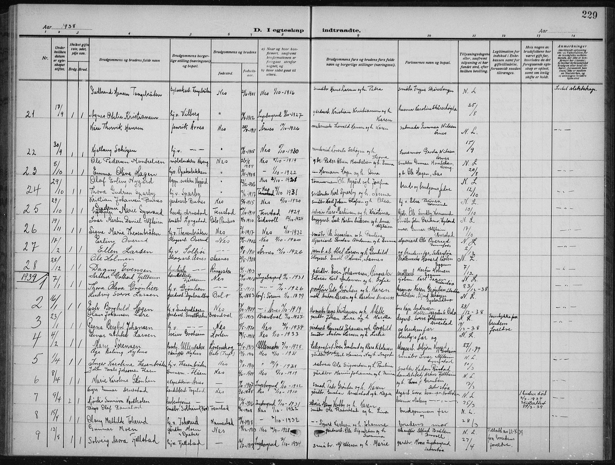 Nes prestekontor Kirkebøker, AV/SAO-A-10410/G/Ga/L0003: Parish register (copy) no. I 3, 1913-1941, p. 229