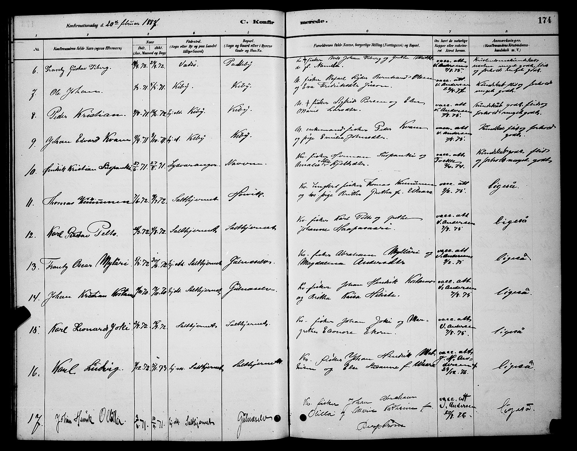 Vadsø sokneprestkontor, SATØ/S-1325/H/Hb/L0003klokker: Parish register (copy) no. 3, 1881-1901, p. 174