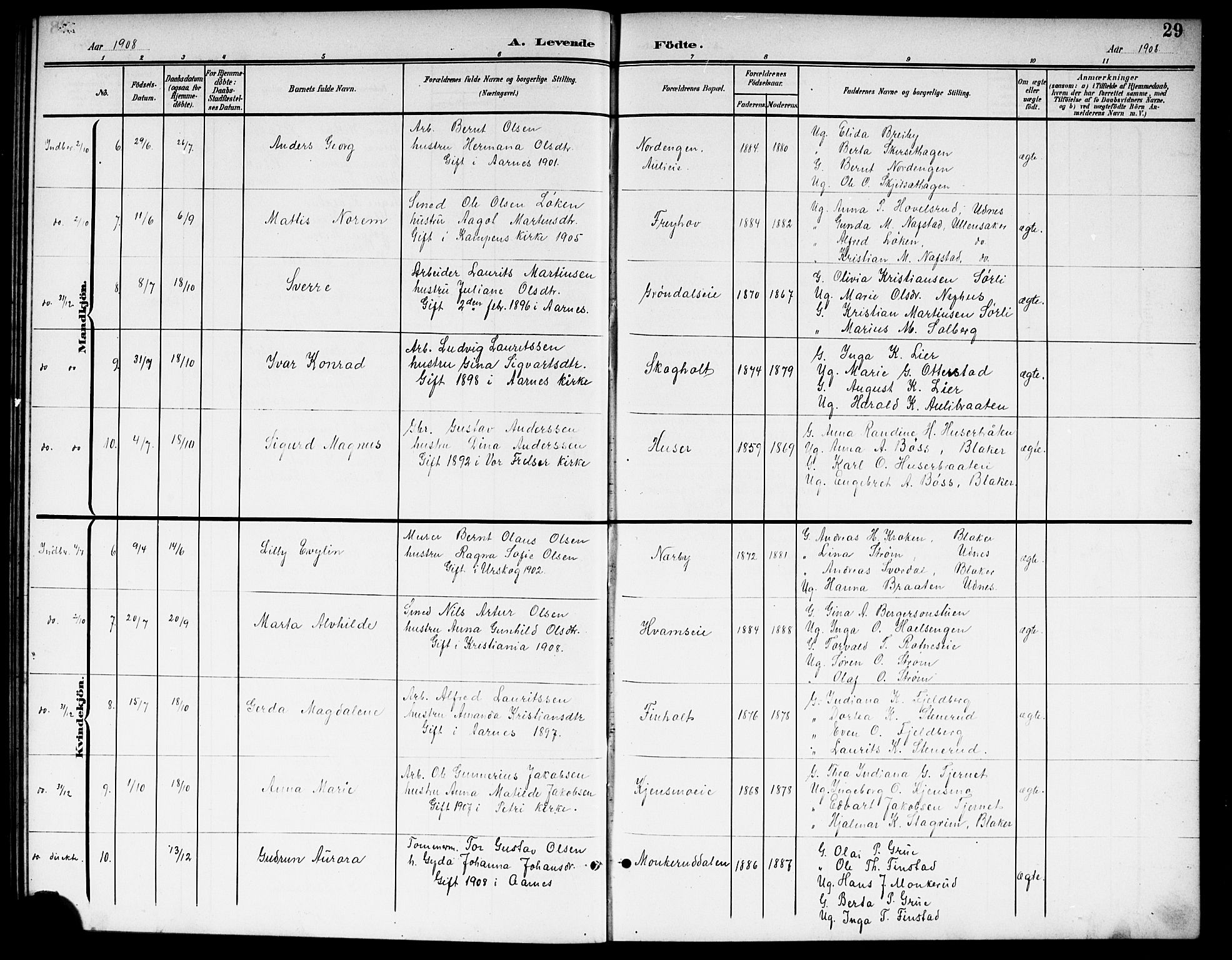 Nes prestekontor Kirkebøker, AV/SAO-A-10410/G/Gb/L0001: Parish register (copy) no. II 1, 1901-1917, p. 29