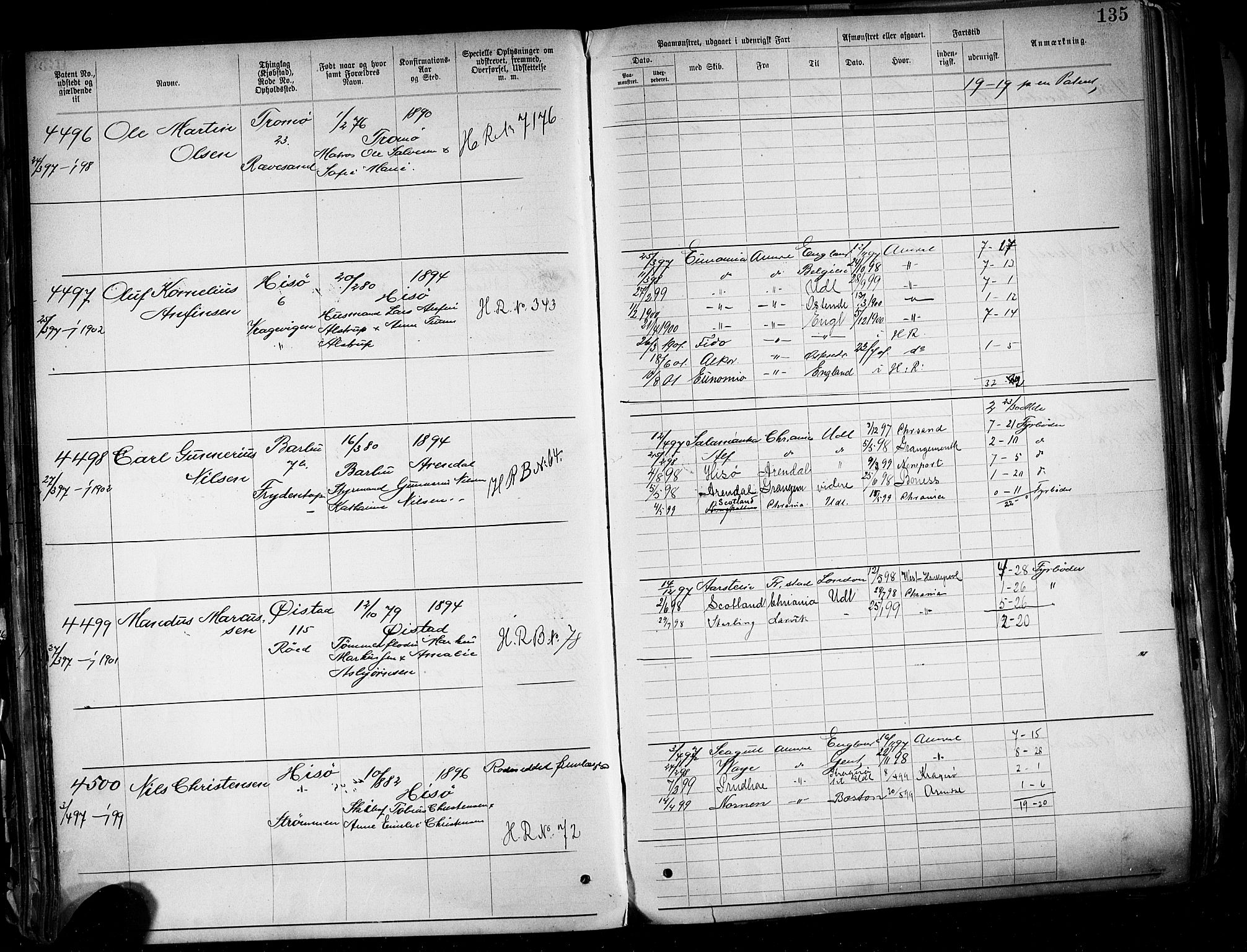Arendal mønstringskrets, AV/SAK-2031-0012/F/Fa/L0004: Annotasjonsrulle nr 3828-4715 og nr 1-1296, S-4, 1892-1918, p. 141