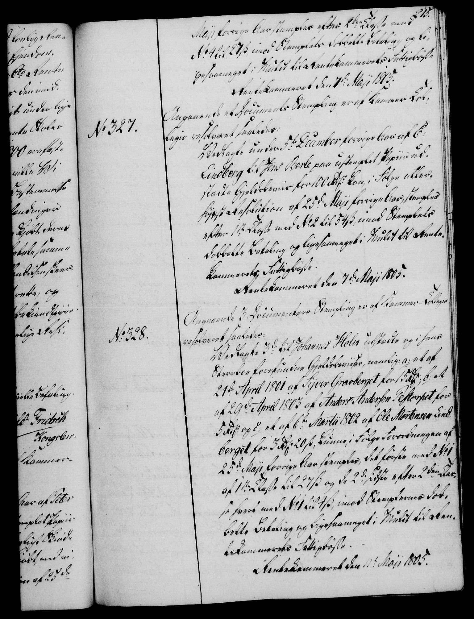 Rentekammeret, Kammerkanselliet, RA/EA-3111/G/Gg/Gga/L0018: Norsk ekspedisjonsprotokoll med register (merket RK 53.18), 1804-1806, p. 215