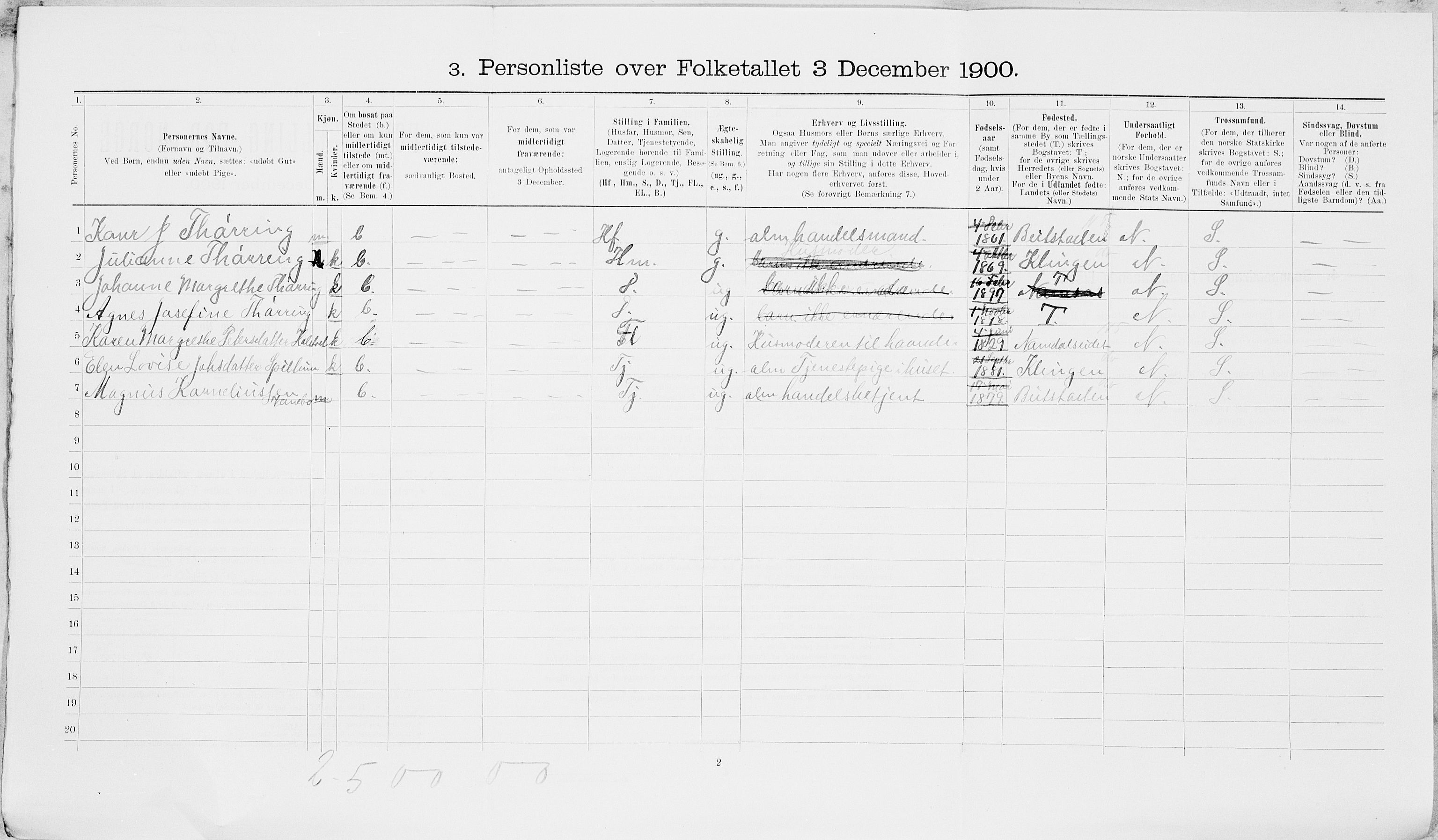 SAT, 1900 census for Namsos, 1900, p. 1056
