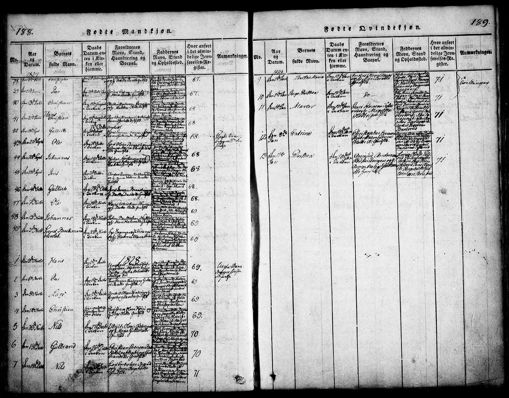 Hurdal prestekontor Kirkebøker, SAO/A-10889/F/Fa/L0003: Parish register (official) no. I 3, 1815-1828, p. 188-189