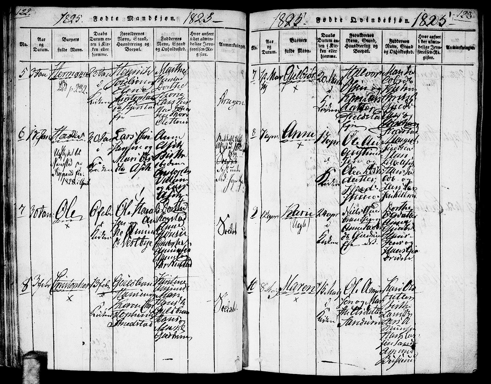 Gjerdrum prestekontor Kirkebøker, AV/SAO-A-10412b/G/Ga/L0001: Parish register (copy) no. I 1, 1816-1837, p. 122-123