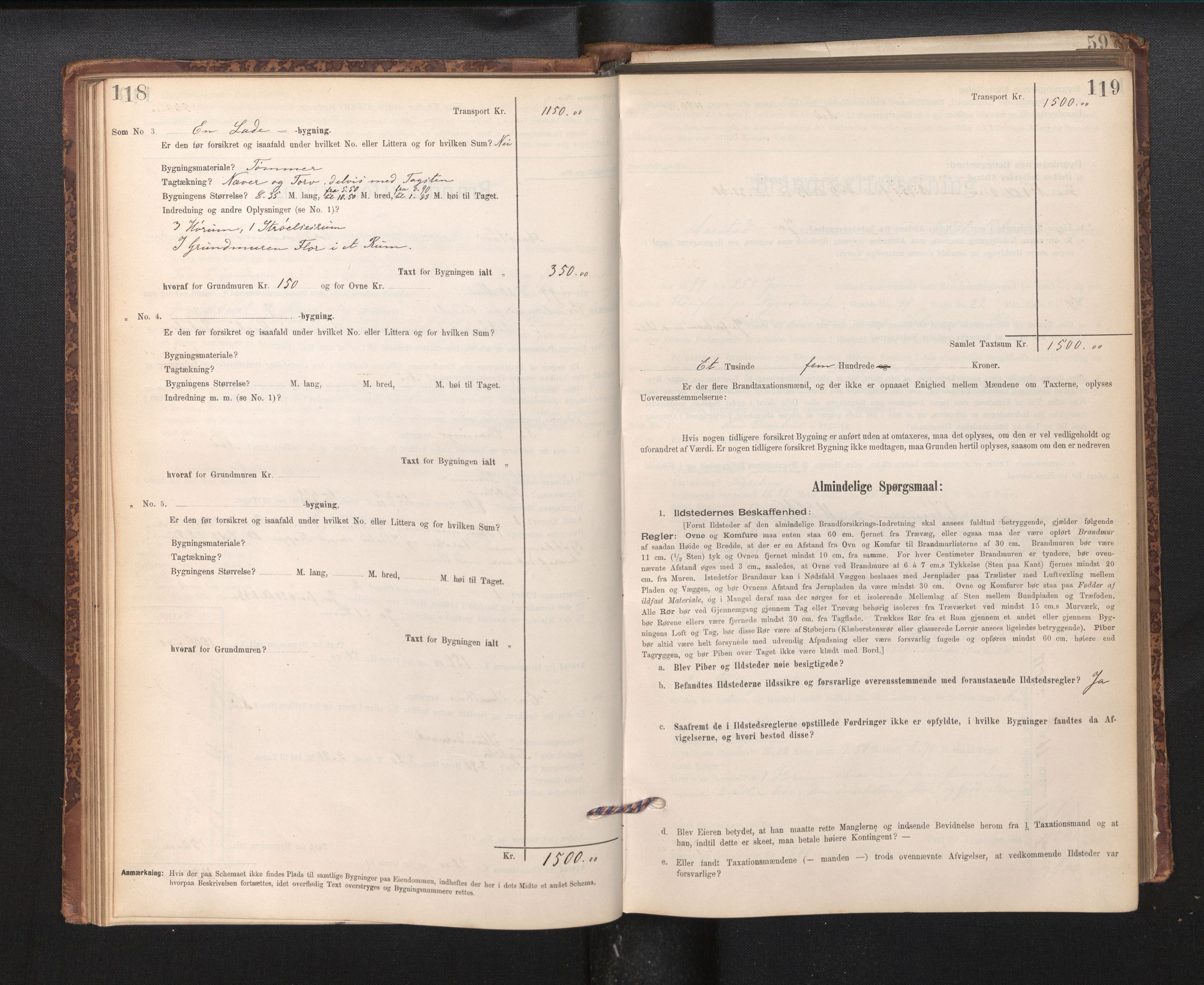 Lensmannen i Årstad, AV/SAB-A-36201/0012/L0011: Branntakstprotokoll,skjematakst, 1895-1901, p. 118-119