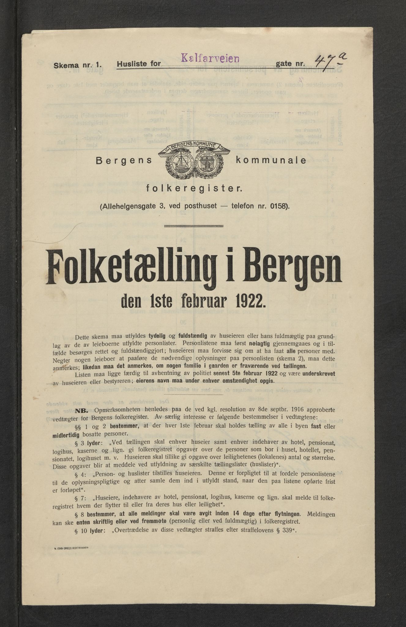 SAB, Municipal Census 1922 for Bergen, 1922, p. 17614