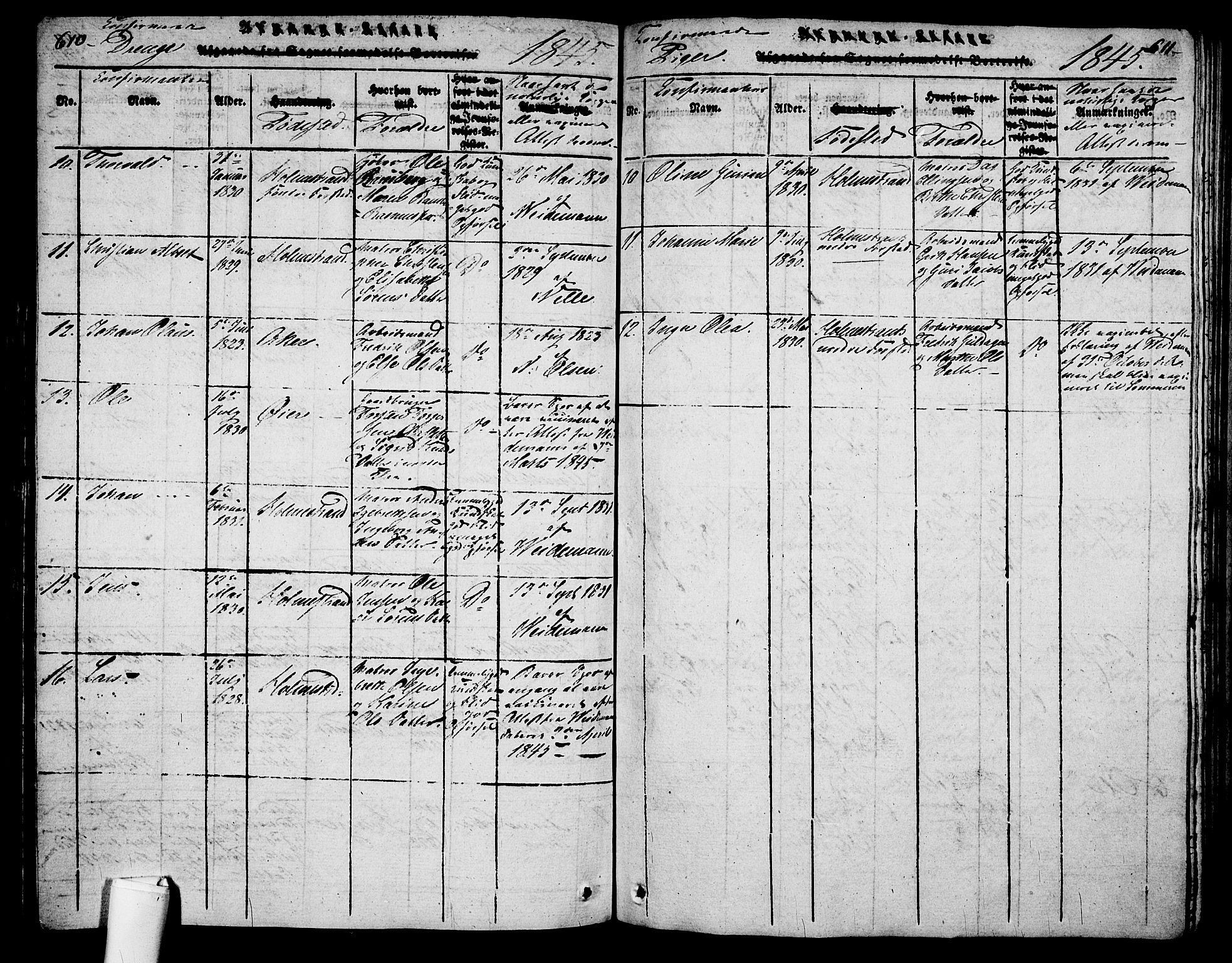 Holmestrand kirkebøker, AV/SAKO-A-346/G/Ga/L0001: Parish register (copy) no. 1, 1814-1848, p. 610-611