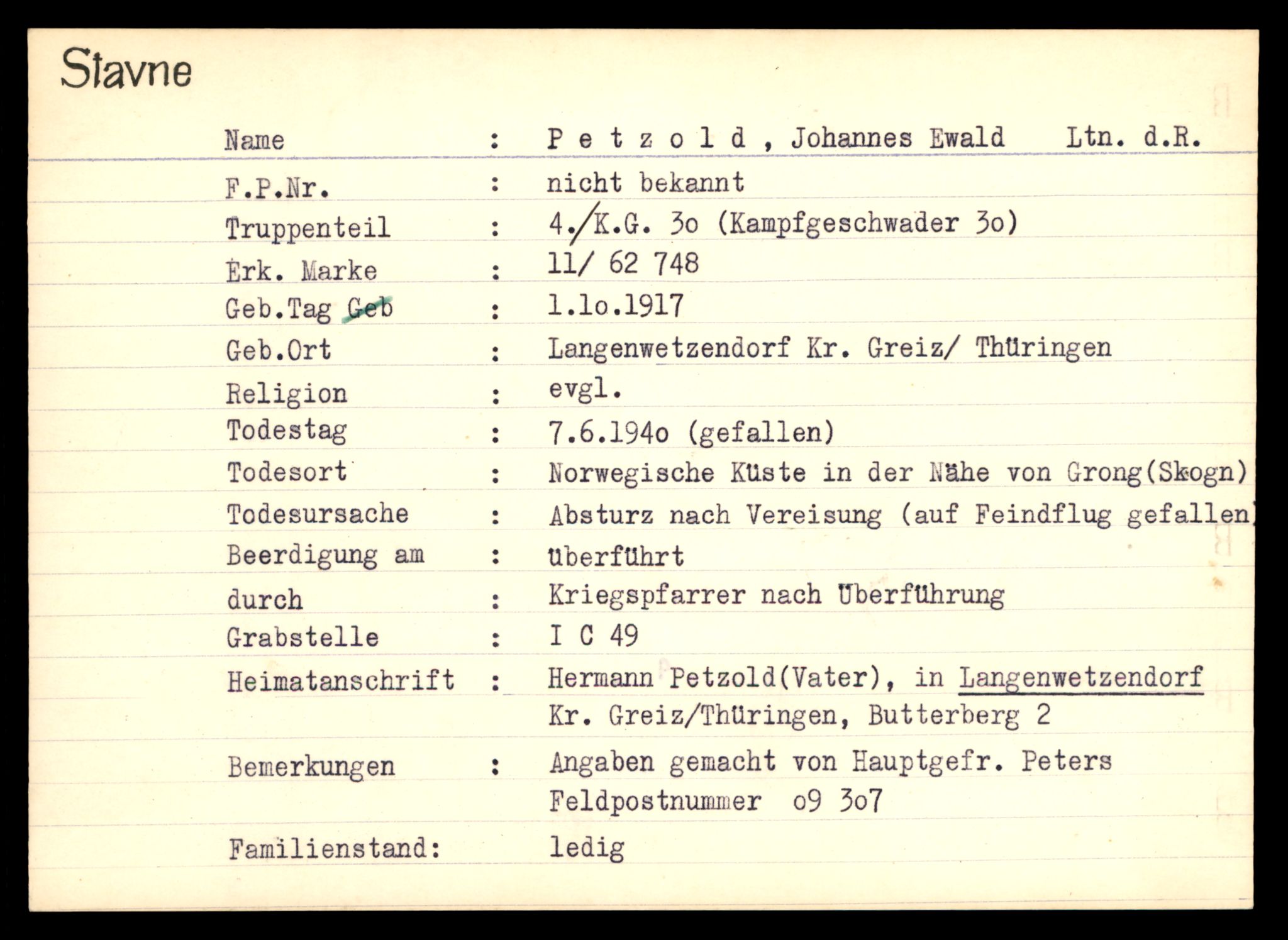 Distriktskontoret for krigsgraver, AV/SAT-A-5030/E/L0003: Kasett/kartotek over tysk Krigskirkegård Stavne, 1945, p. 1041