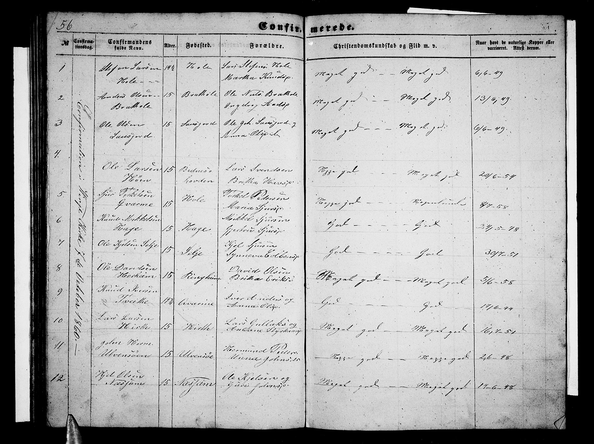Vossestrand Sokneprestembete, SAB/A-79101/H/Hab: Parish register (copy) no. B 1, 1855-1867, p. 56