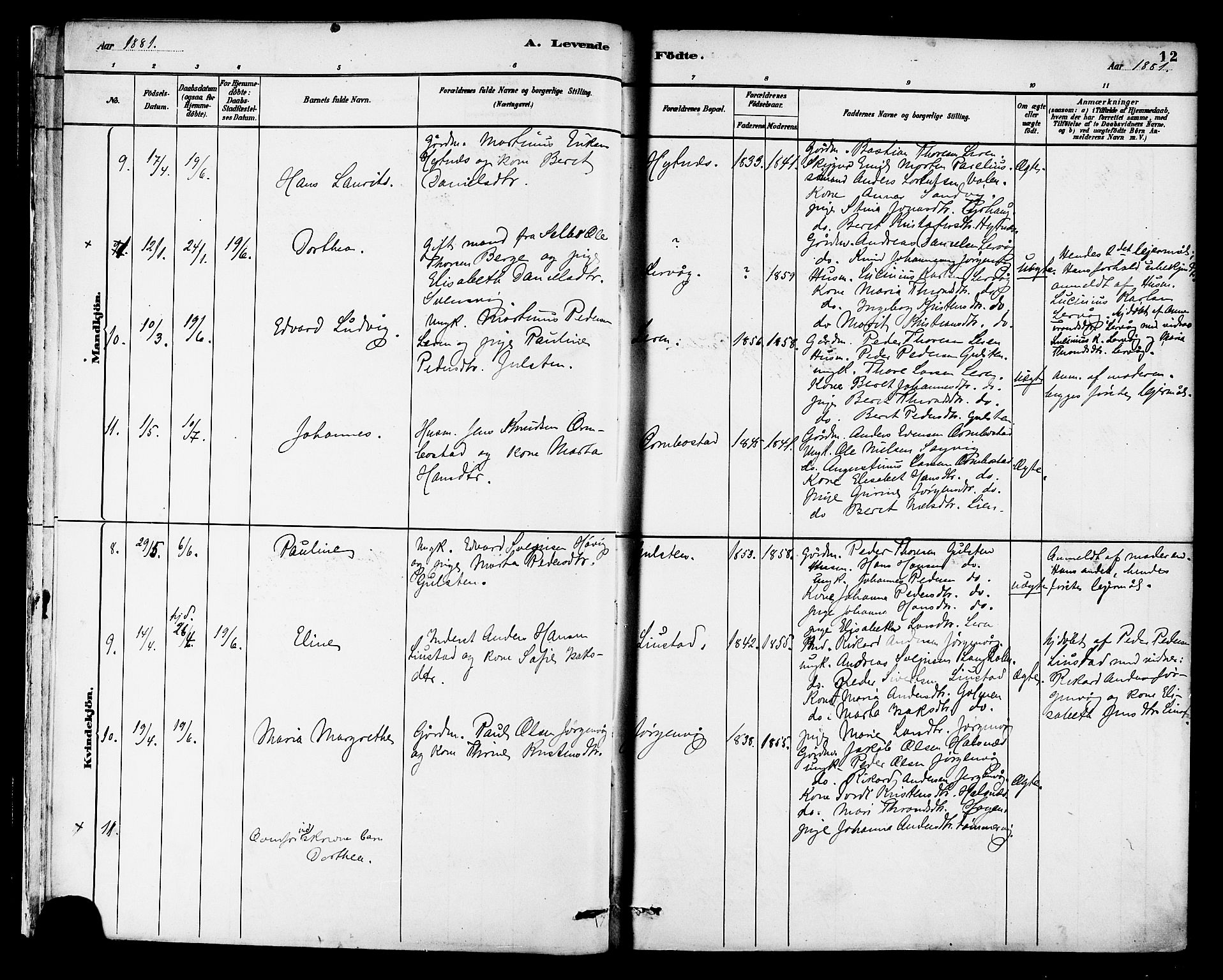 Ministerialprotokoller, klokkerbøker og fødselsregistre - Møre og Romsdal, SAT/A-1454/577/L0896: Parish register (official) no. 577A03, 1880-1898, p. 12