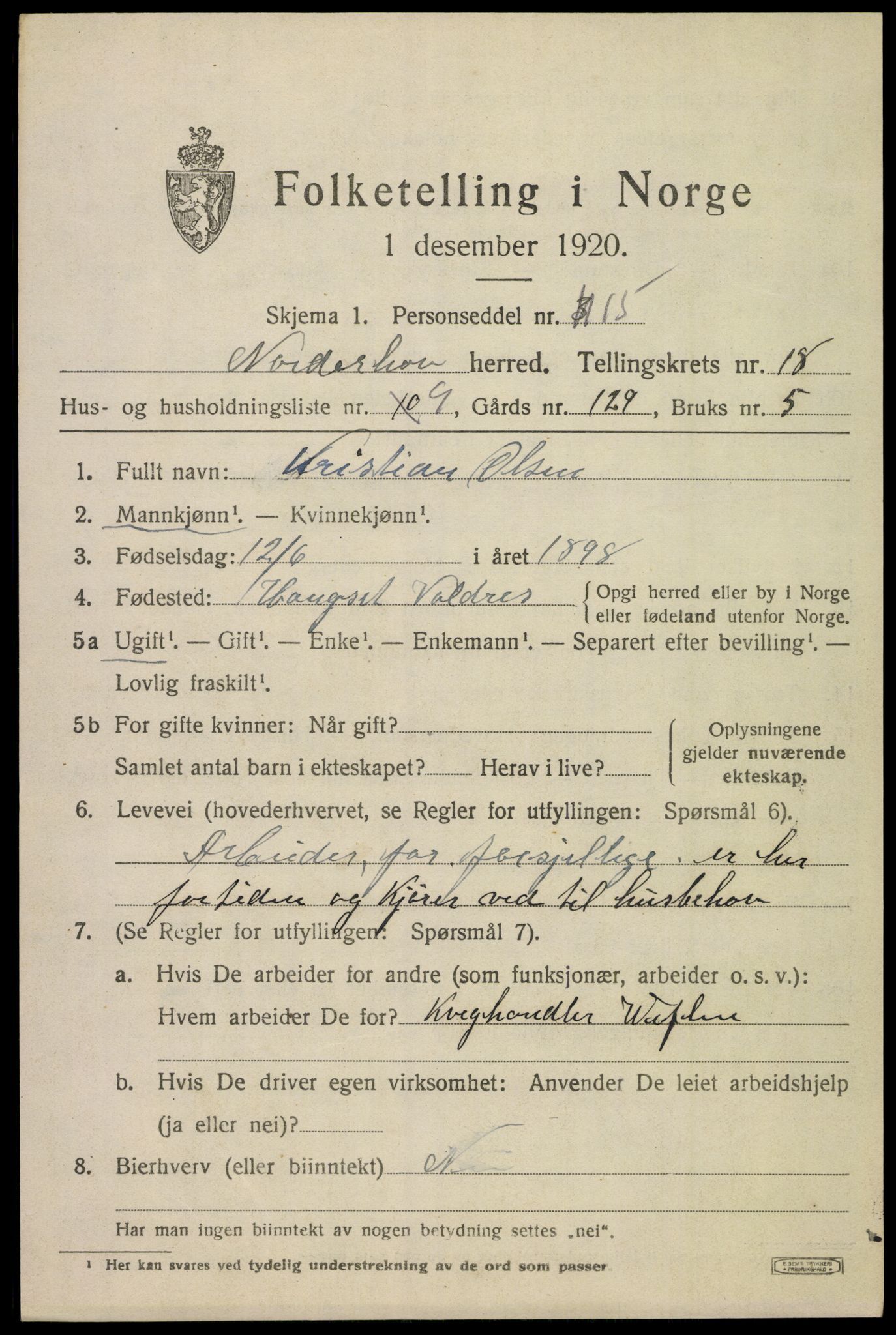 SAKO, 1920 census for Norderhov, 1920, p. 19746