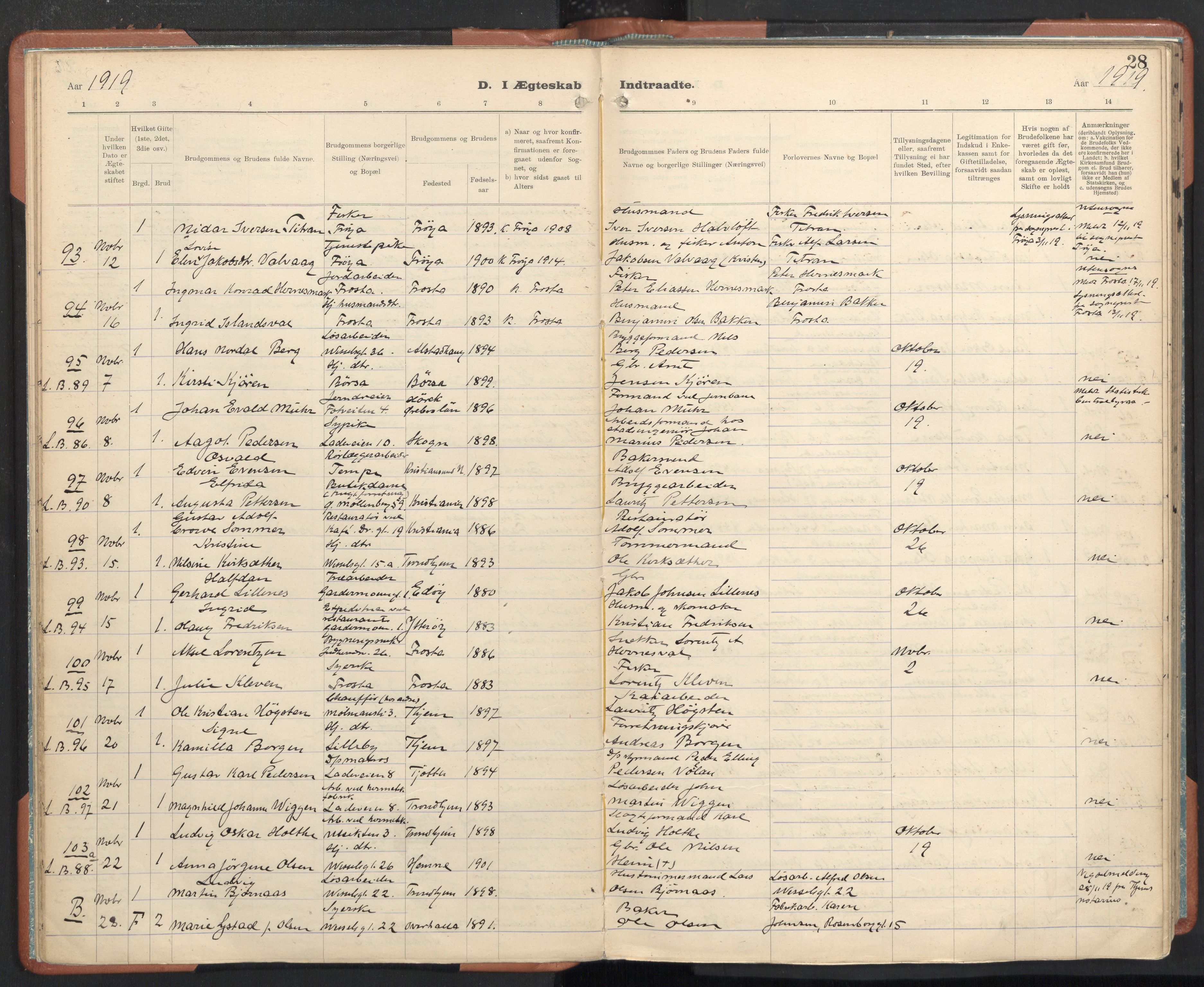 Ministerialprotokoller, klokkerbøker og fødselsregistre - Sør-Trøndelag, AV/SAT-A-1456/605/L0245: Parish register (official) no. 605A07, 1916-1938, p. 28