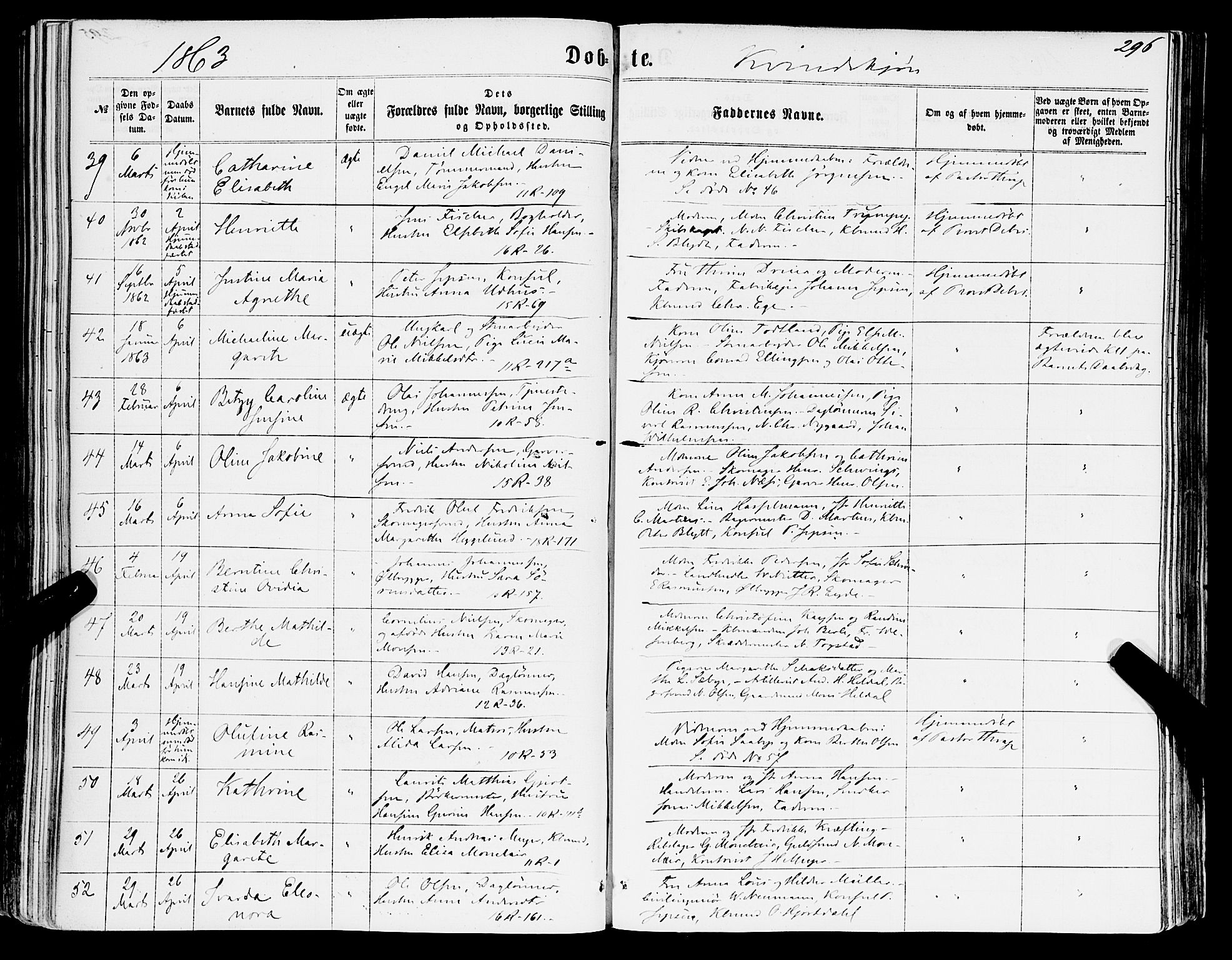 Domkirken sokneprestembete, SAB/A-74801/H/Haa/L0021: Parish register (official) no. B 4, 1859-1871, p. 296