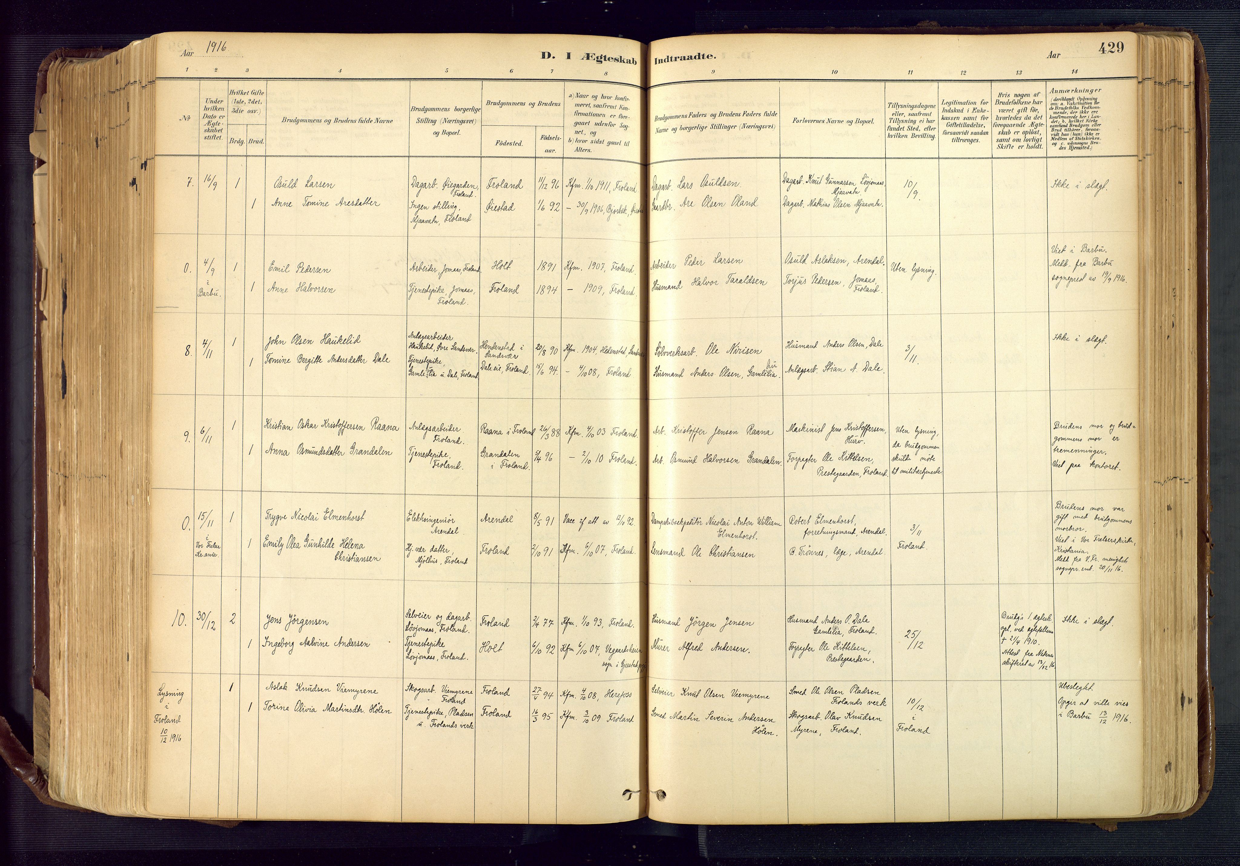 Froland sokneprestkontor, SAK/1111-0013/F/Fa/L0005: Parish register (official) no. A 5, 1882-1921, p. 429