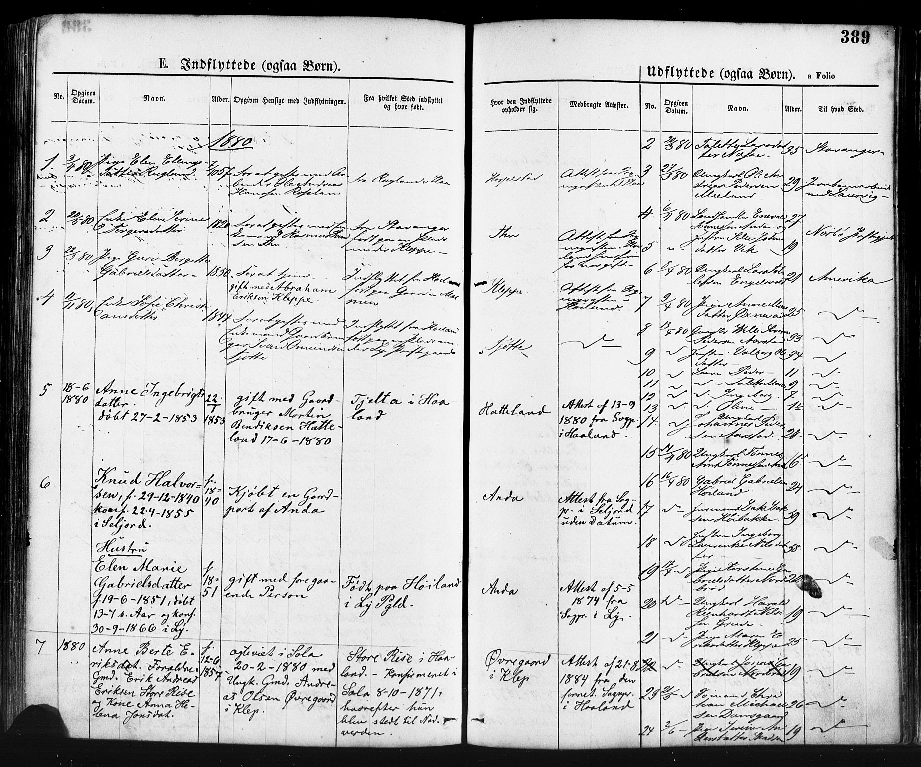 Klepp sokneprestkontor, AV/SAST-A-101803/001/3/30BA/L0006: Parish register (official) no. A 6, 1871-1885, p. 389