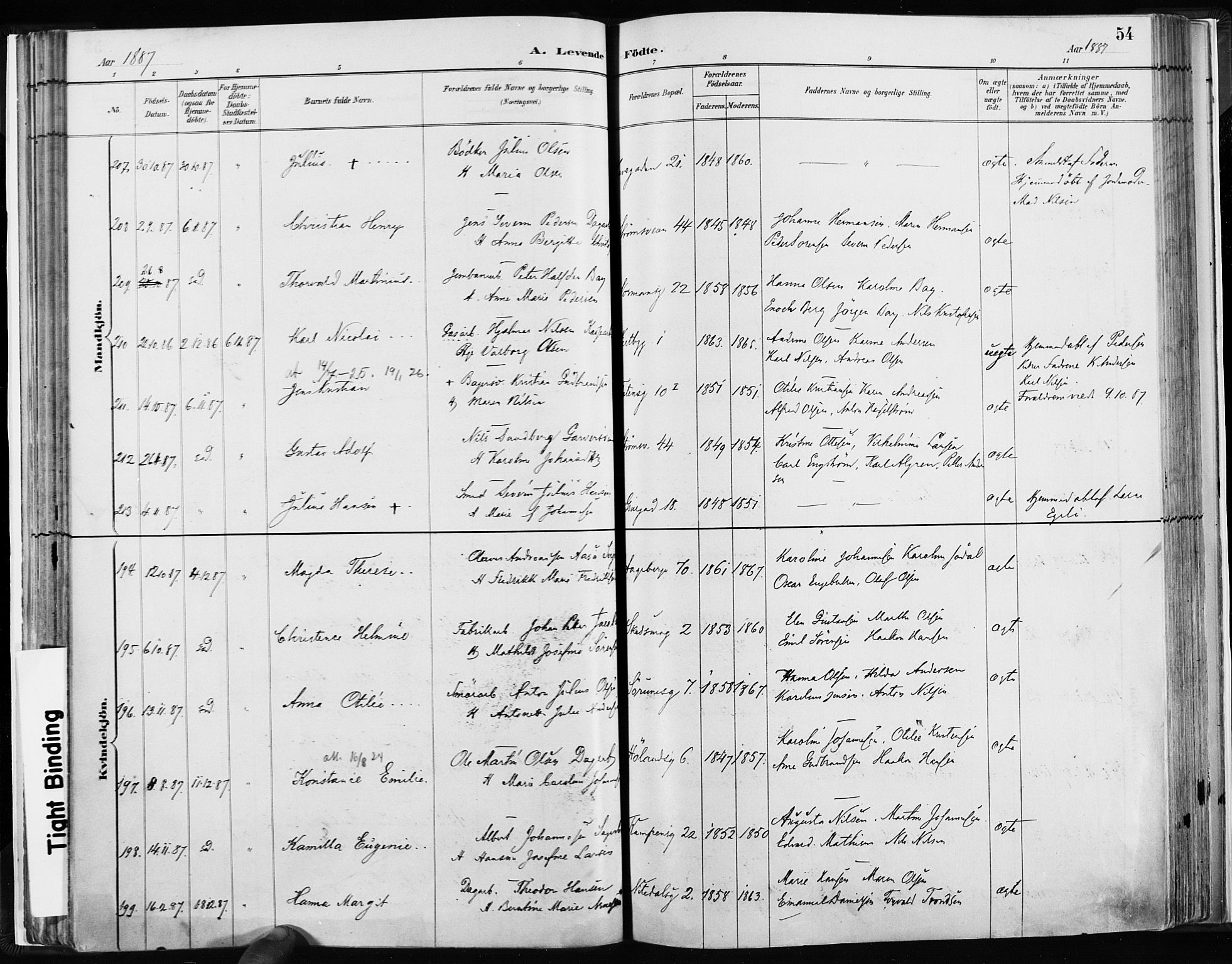 Kampen prestekontor Kirkebøker, AV/SAO-A-10853/F/Fa/L0003: Parish register (official) no. I 3, 1886-1892, p. 54