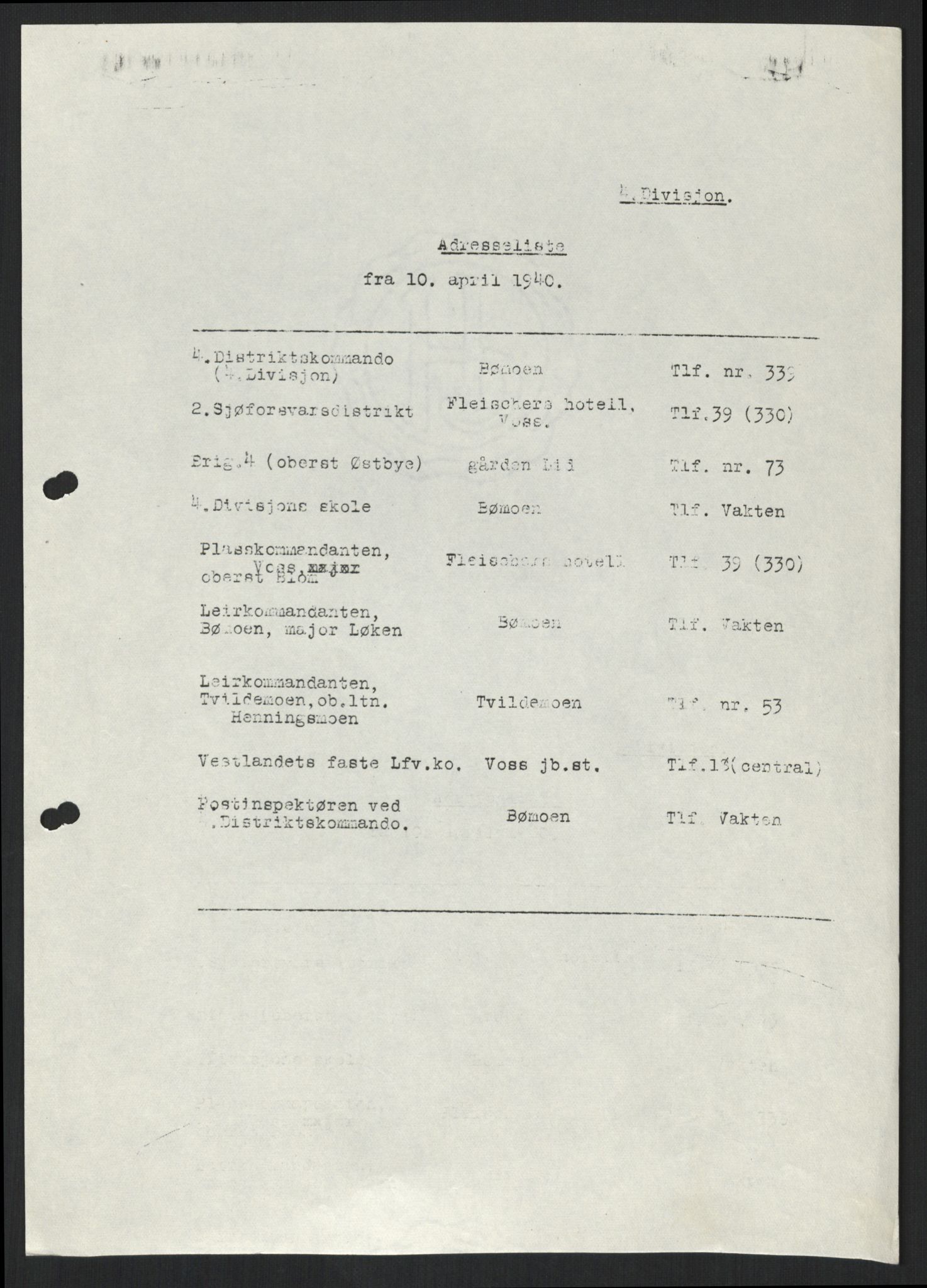 Forsvaret, Forsvarets krigshistoriske avdeling, AV/RA-RAFA-2017/Y/Yb/L0099: II-C-11-400  -  4. Divisjon., 1940, p. 72