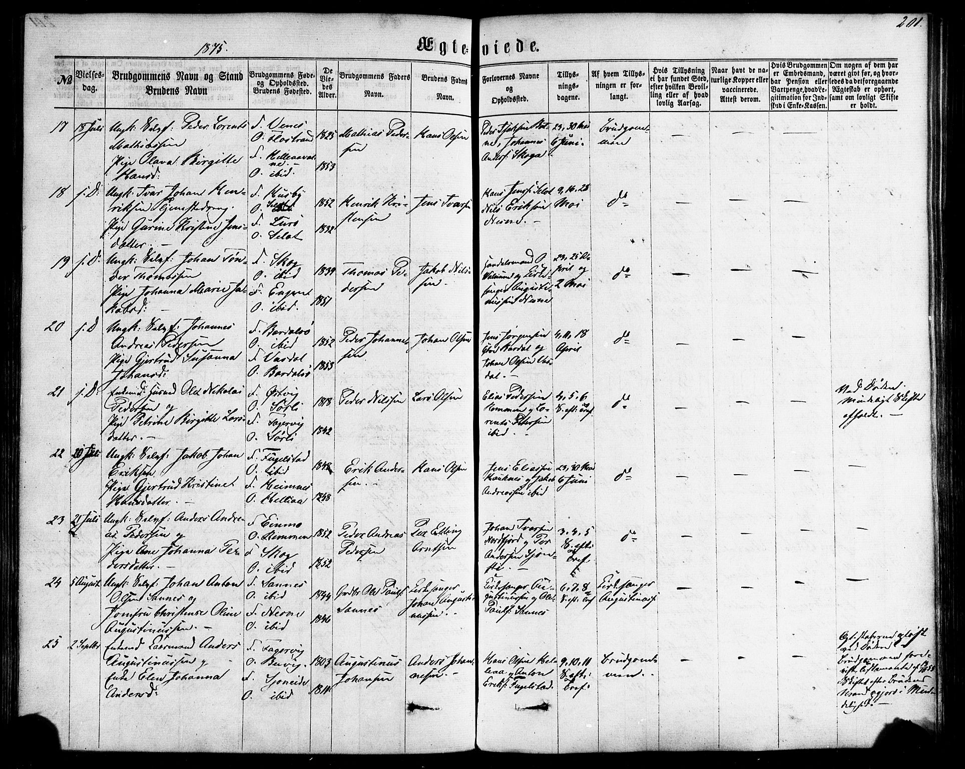 Ministerialprotokoller, klokkerbøker og fødselsregistre - Nordland, AV/SAT-A-1459/838/L0551: Parish register (official) no. 838A09, 1864-1880, p. 201