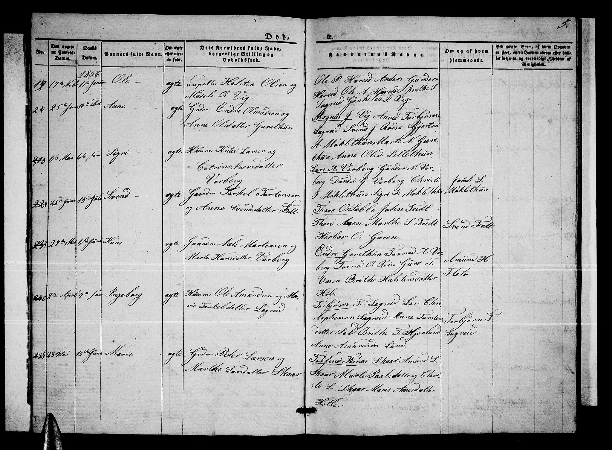 Ullensvang sokneprestembete, SAB/A-78701/H/Hab: Parish register (copy) no. C 1, 1855-1871, p. 5