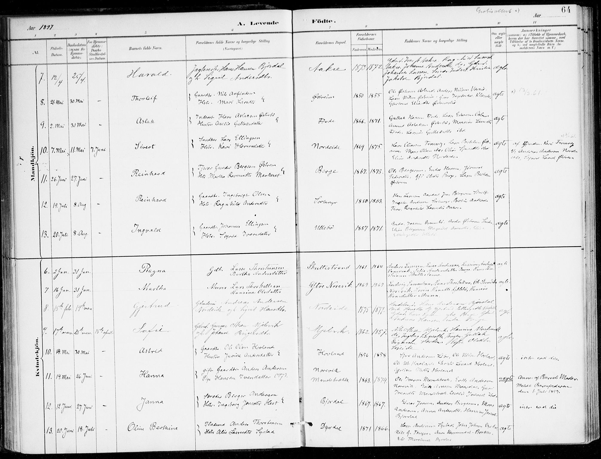 Lavik sokneprestembete, SAB/A-80901: Parish register (official) no. C 1, 1882-1904, p. 64