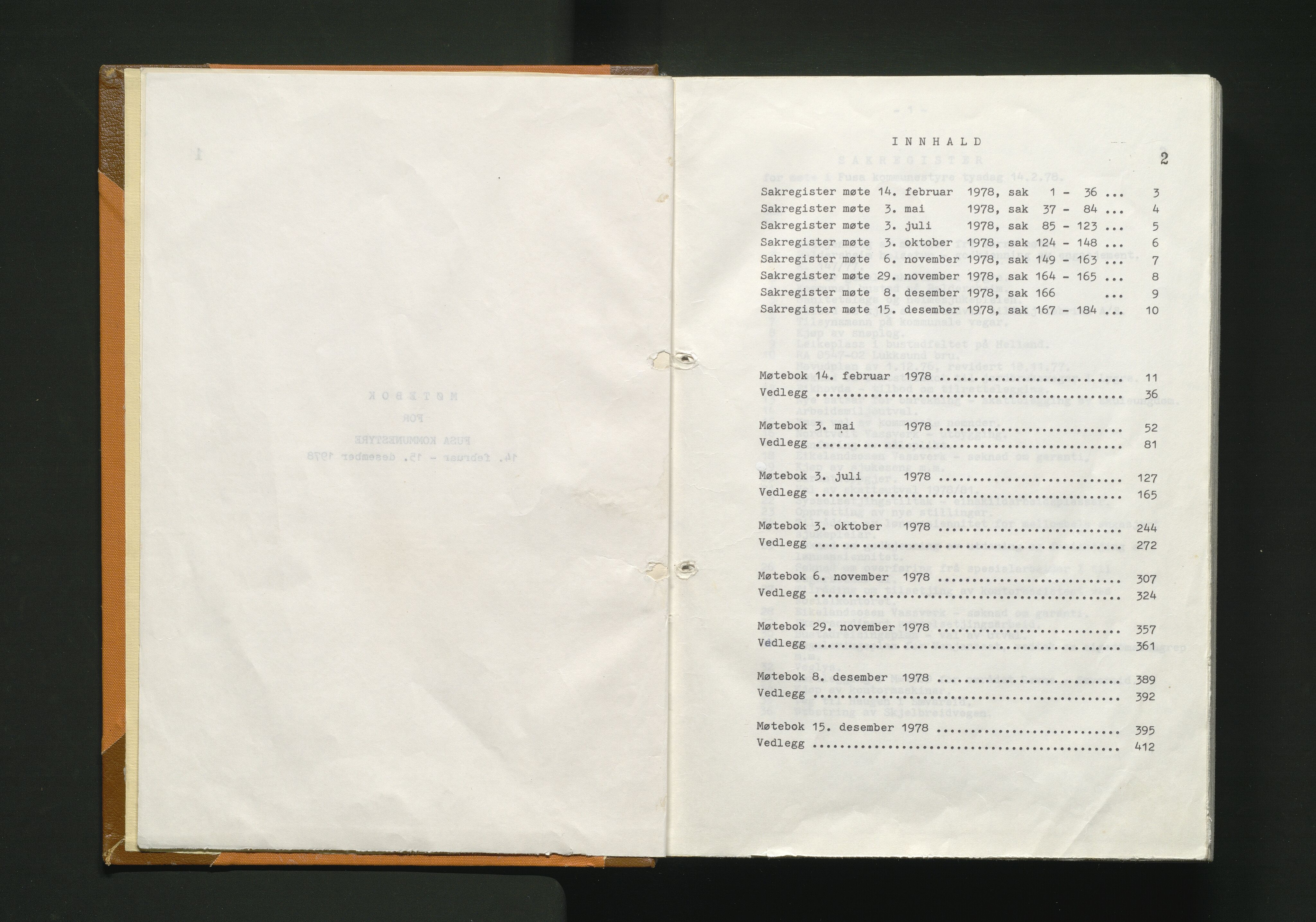 Fusa kommune. Formannskapet, IKAH/1241-021/A/Ac/L0005/0002: Møtebøker for kommunestyret  / Møtebok , 1978