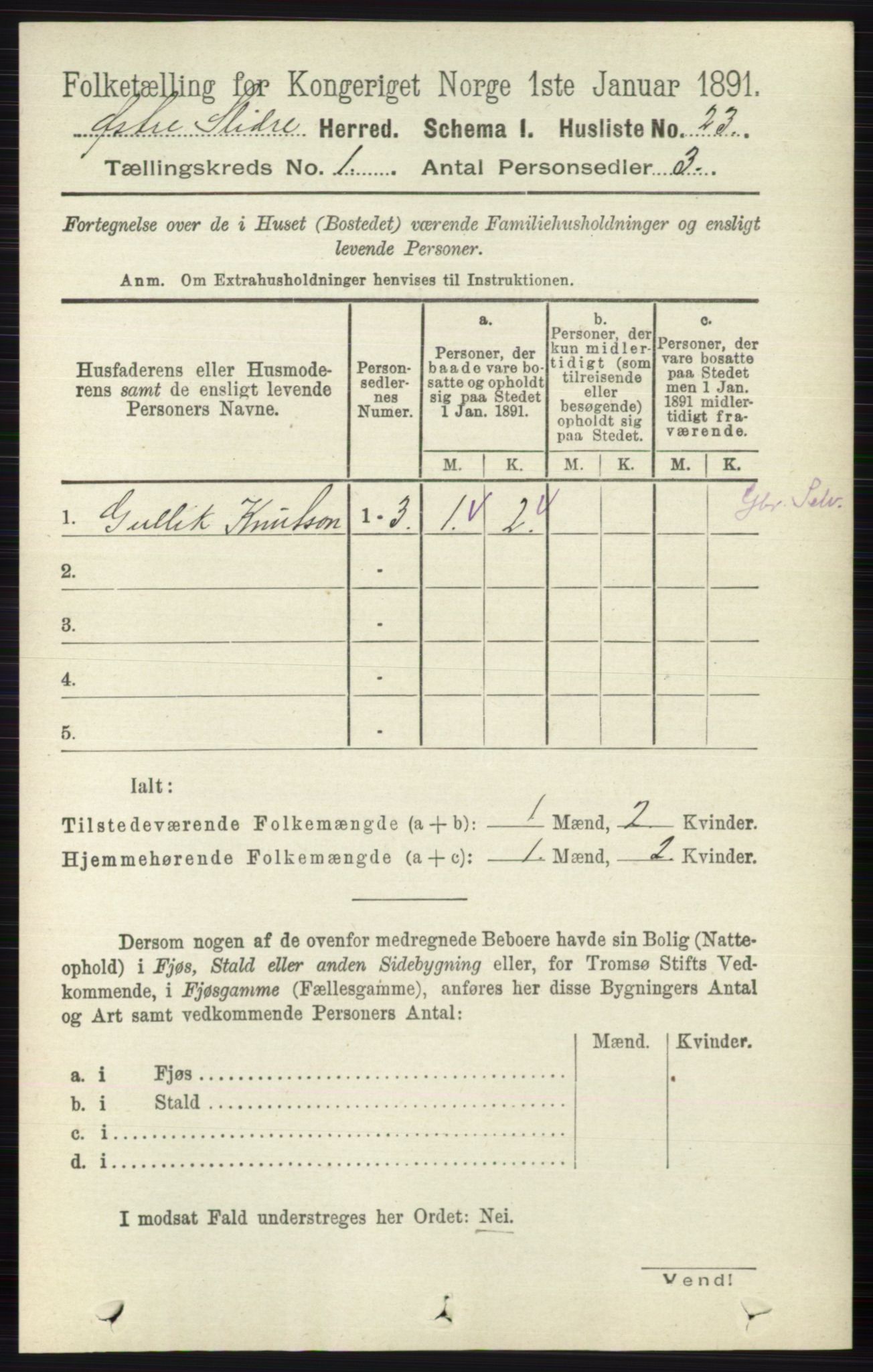 RA, 1891 census for 0544 Øystre Slidre, 1891, p. 49