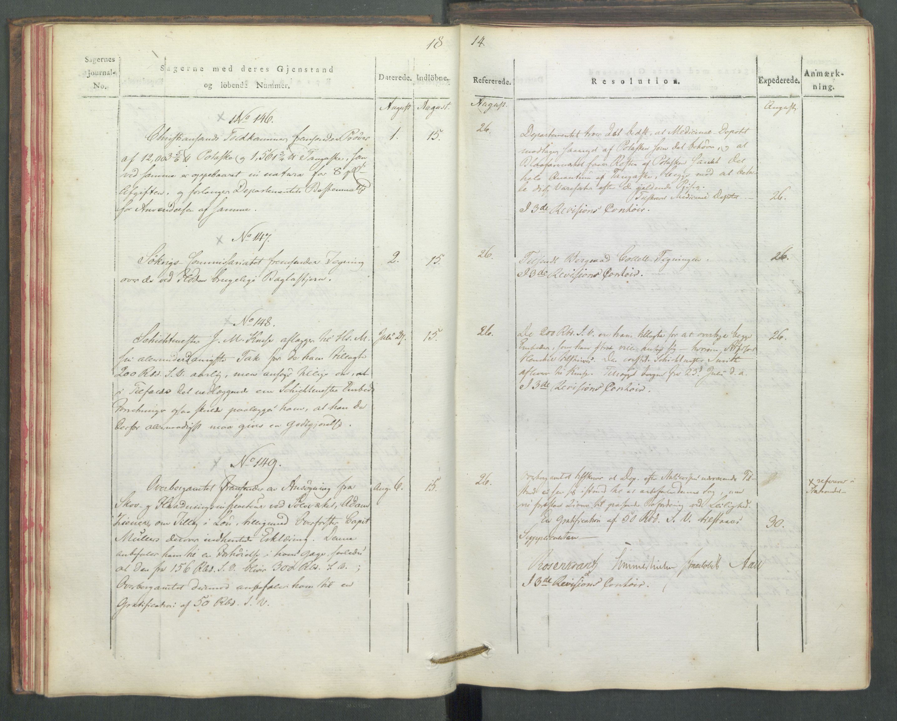 Departementene i 1814, AV/RA-S-3899/Fe/L0054: Journal, 1814