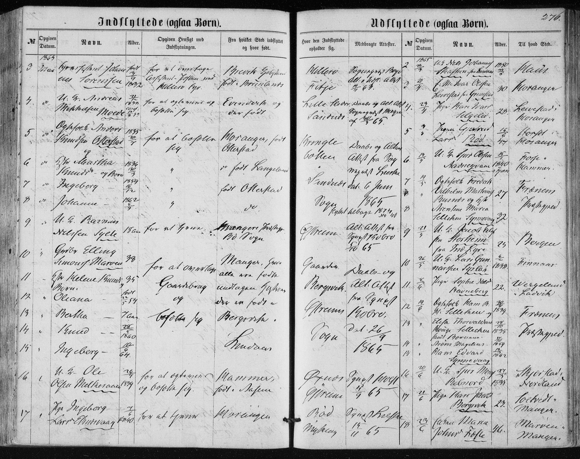 Lindås Sokneprestembete, SAB/A-76701/H/Haa: Parish register (official) no. A 16, 1863-1875, p. 276