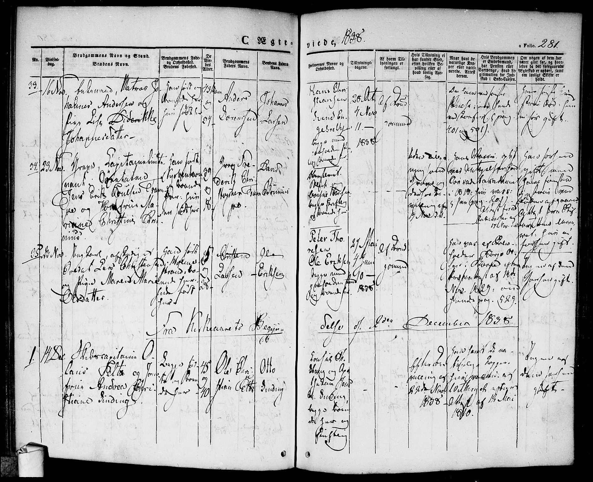 Halden prestekontor Kirkebøker, SAO/A-10909/F/Fa/L0005: Parish register (official) no. I 5, 1834-1845, p. 281
