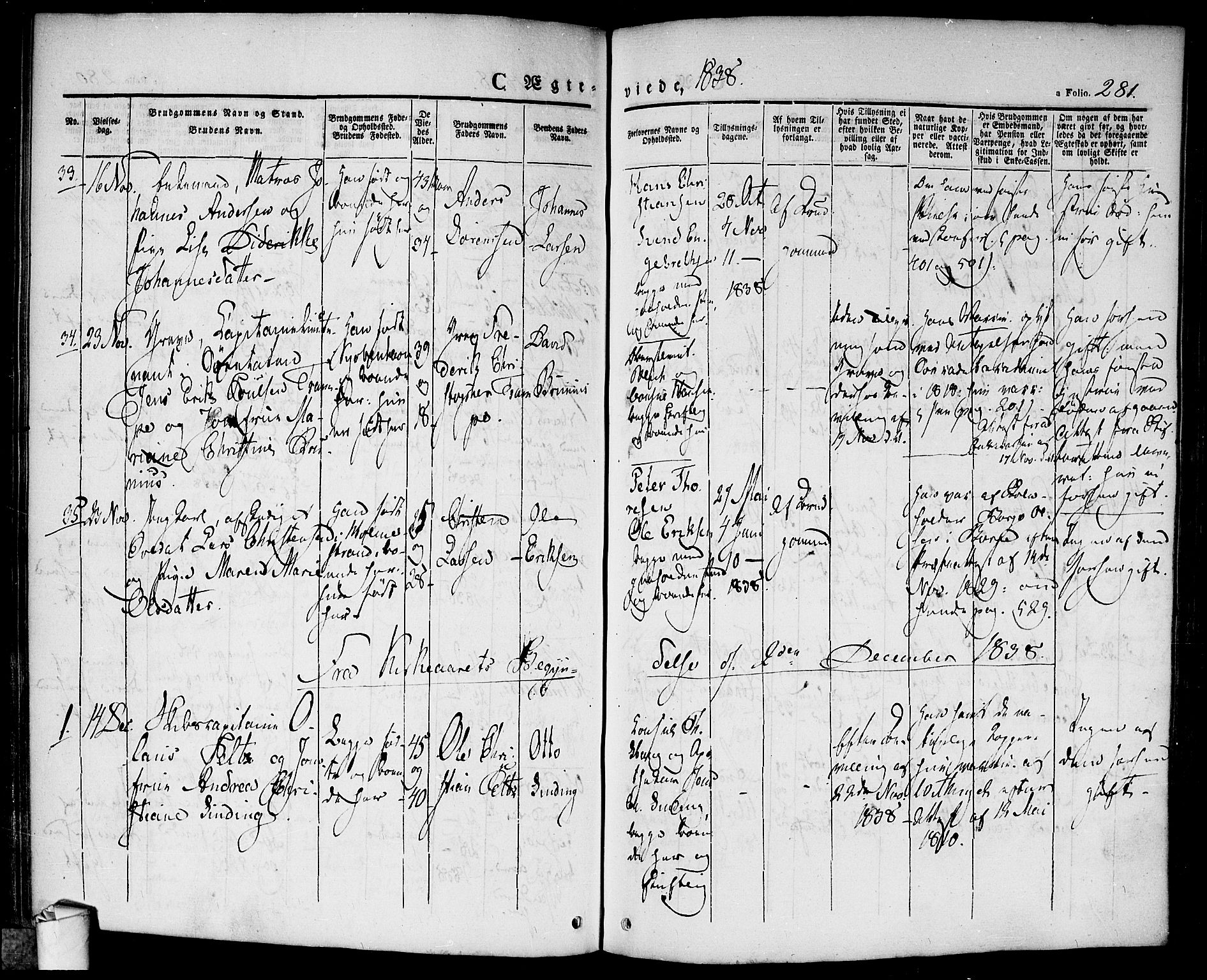 Halden prestekontor Kirkebøker, AV/SAO-A-10909/F/Fa/L0005: Parish register (official) no. I 5, 1834-1845, p. 281